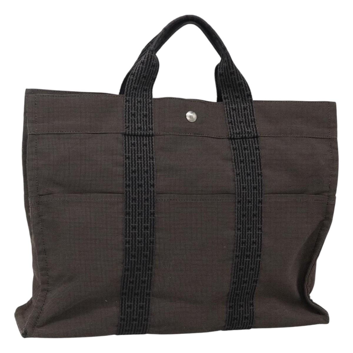 HERMES Her Line MM Tote Bag Canvas Gray Silver Auth bs23512
