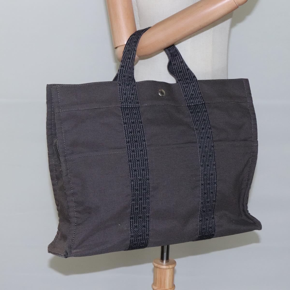 HERMES Her Line MM Tote Bag Canvas Gray Silver Auth bs23512