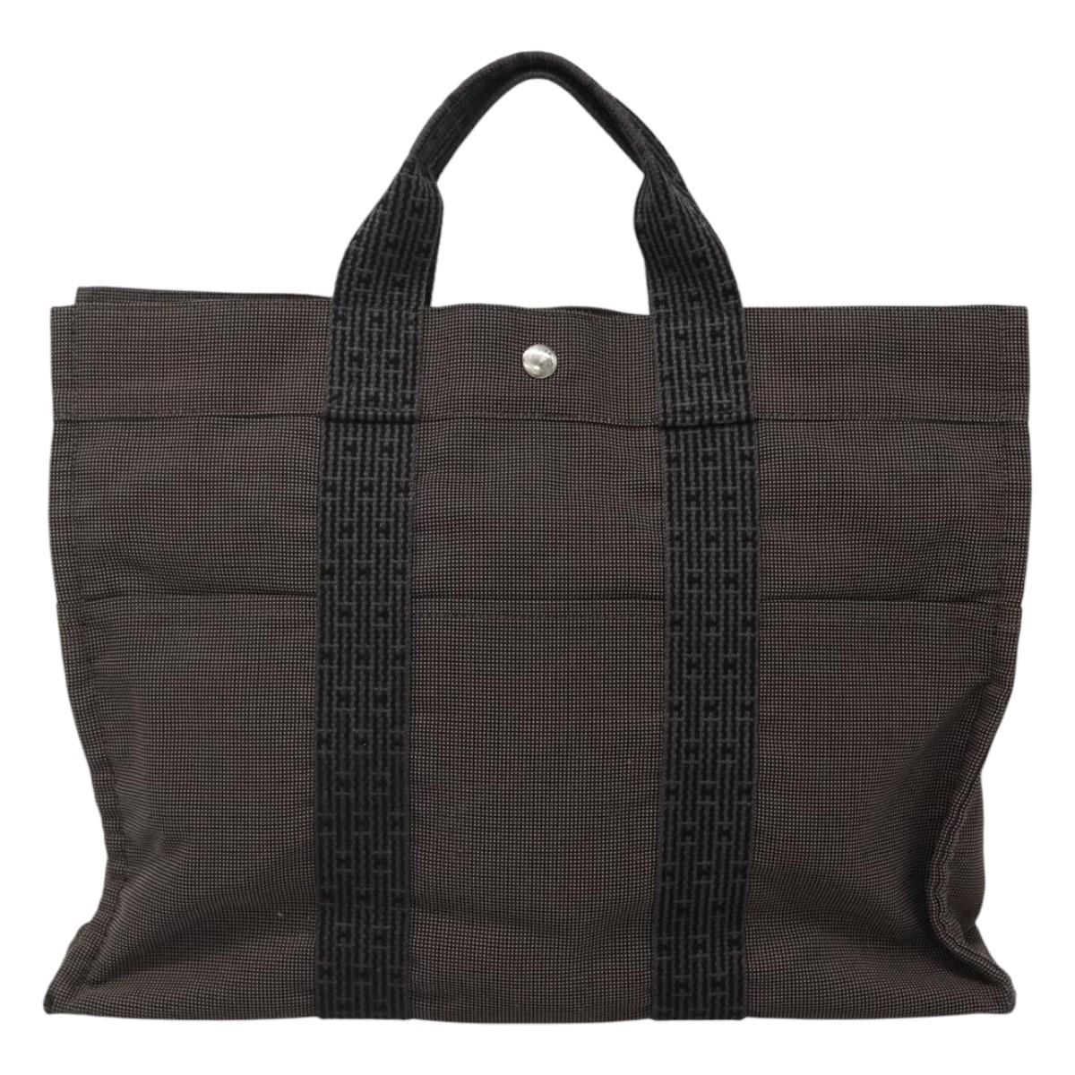 HERMES Her Line MM Tote Bag Canvas Gray Silver Auth bs23512