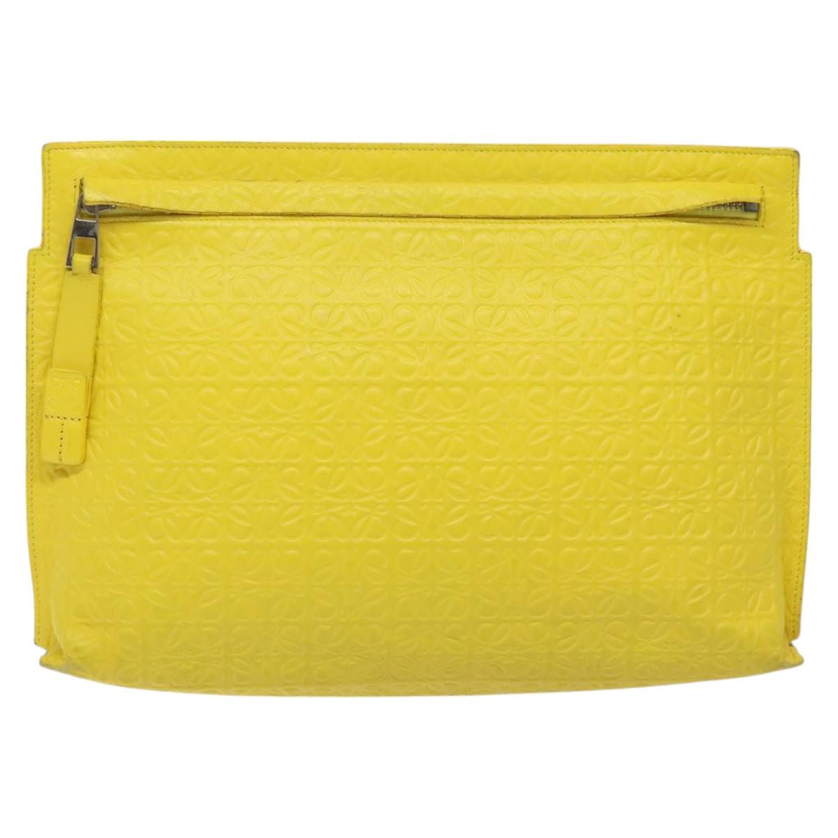LOEWE Anagram Clutch Bag Leather Yellow Auth bs23522