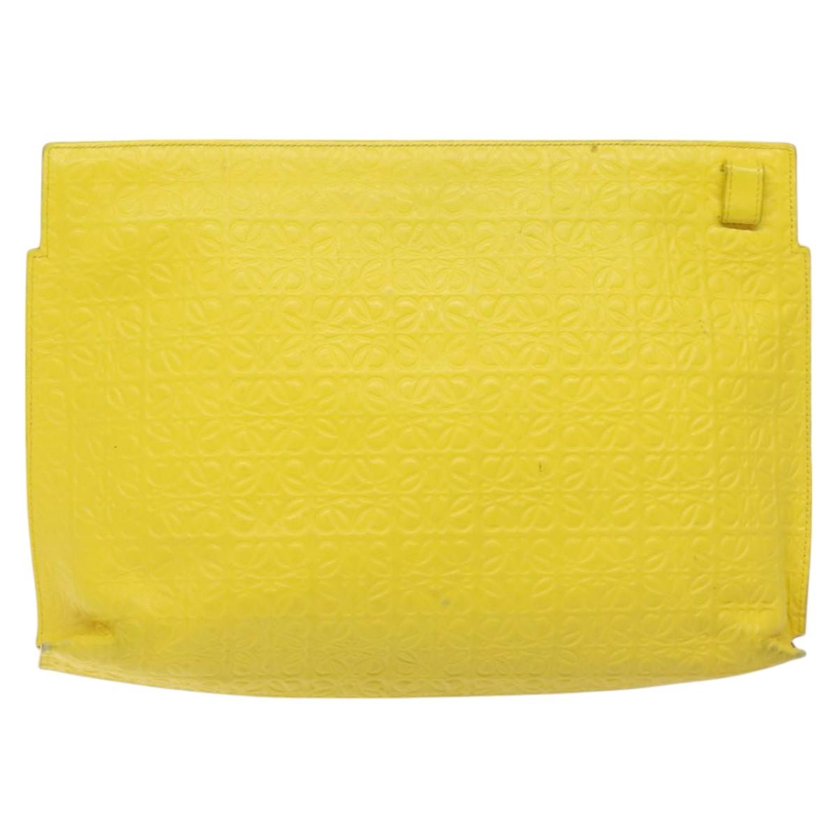 LOEWE Anagram Clutch Bag Leather Yellow Auth bs23522
