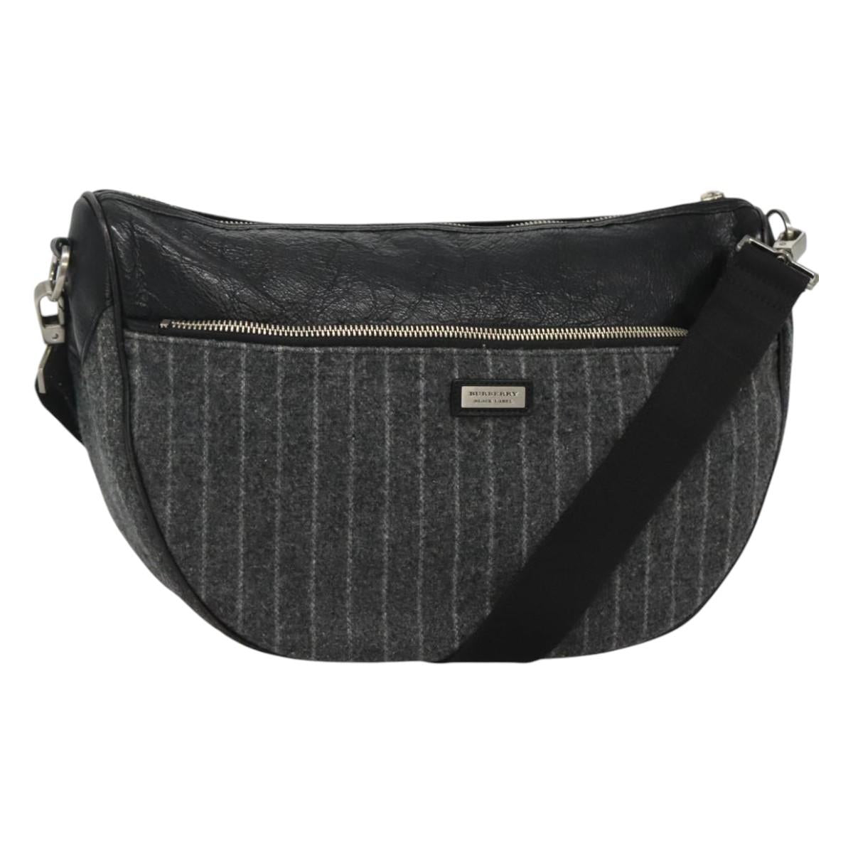 BURBERRY Black label Shoulder Bag Wool Gray Auth bs23525