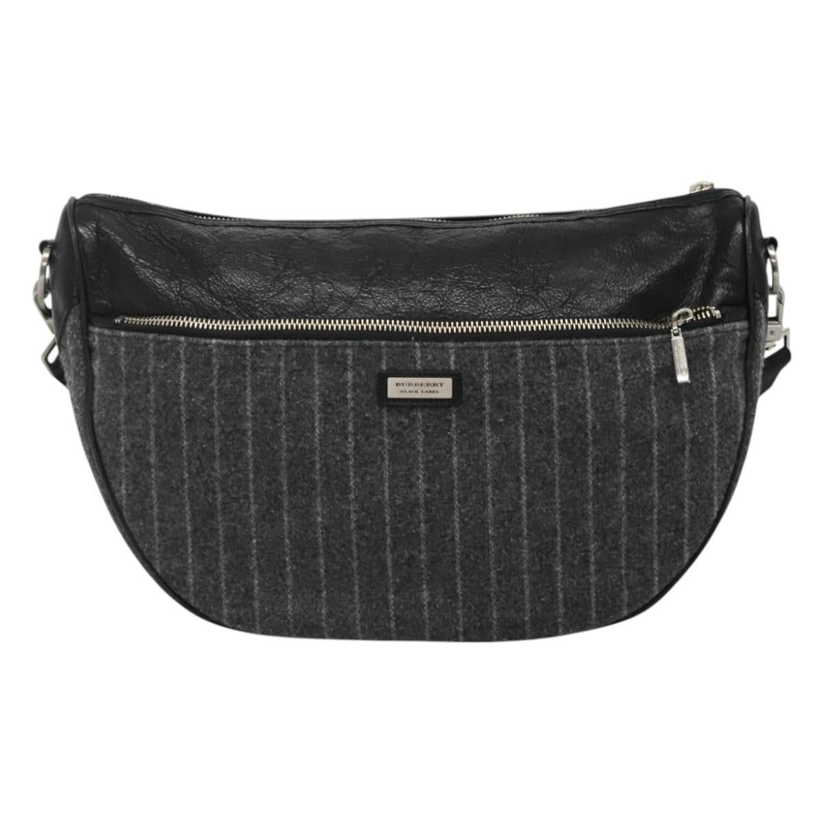 BURBERRY Black label Shoulder Bag Wool Gray Auth bs23525