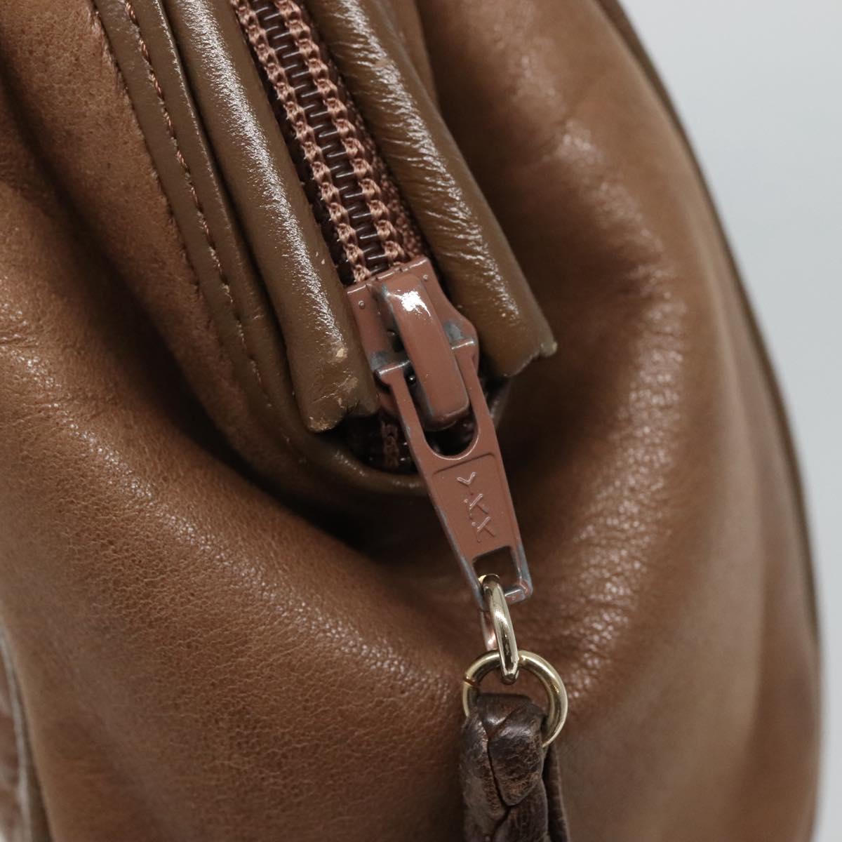 BALLY Quilted Shoulder Bag Leather Brown Gold Auth bs23528