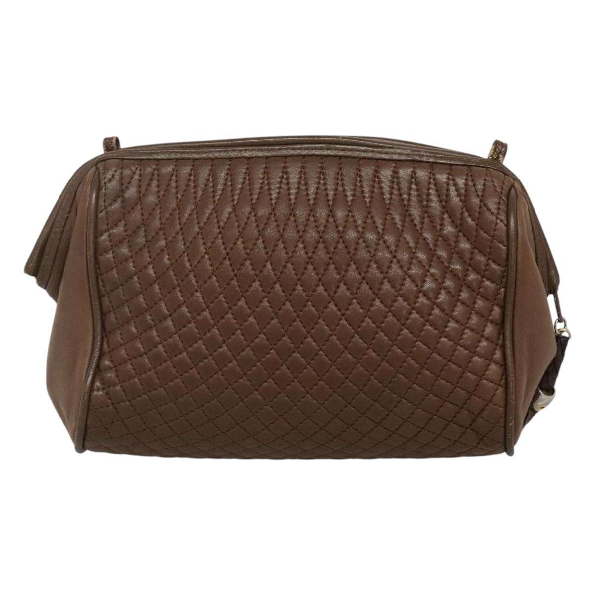BALLY Quilted Shoulder Bag Leather Brown Gold Auth bs23528