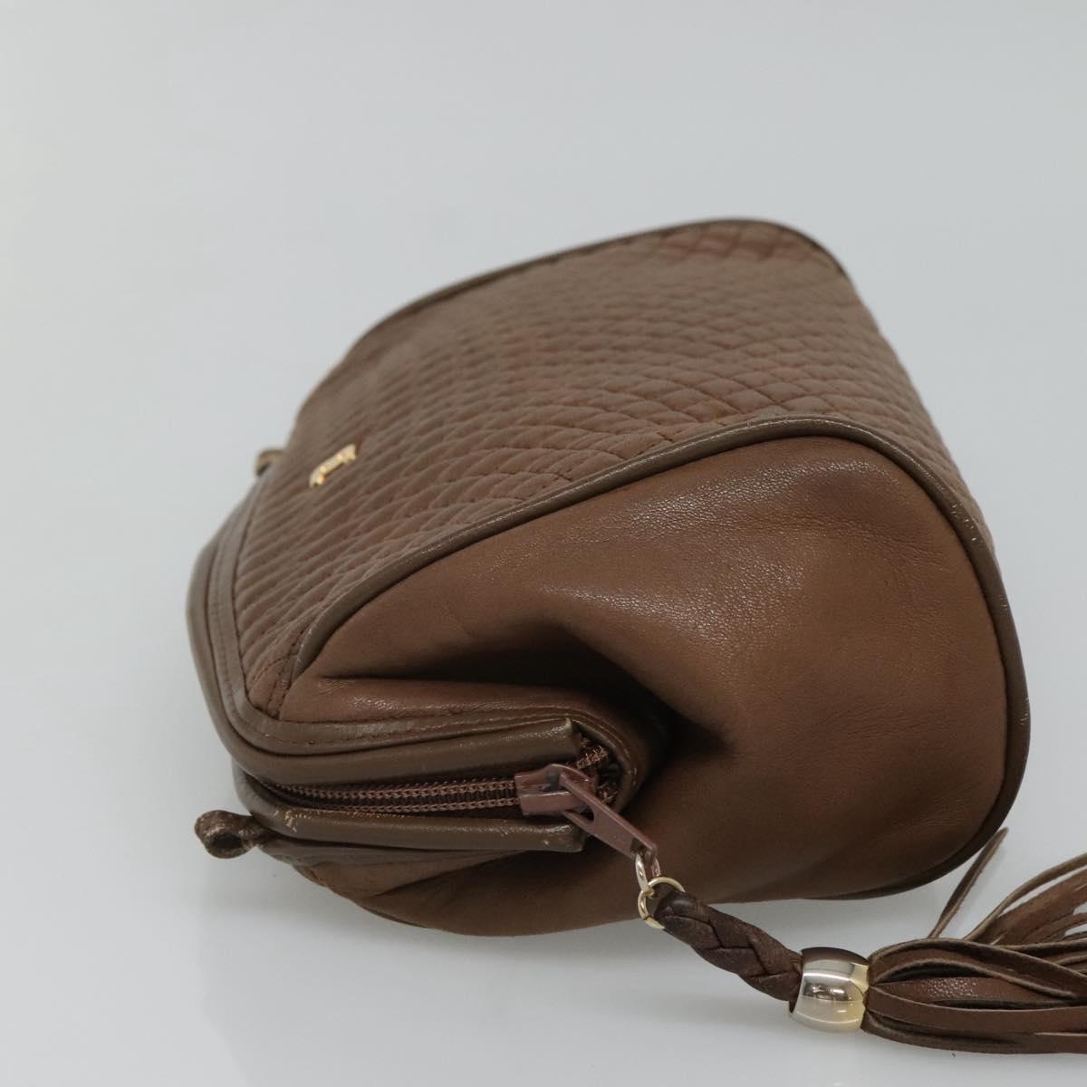 BALLY Quilted Shoulder Bag Leather Brown Gold Auth bs23528