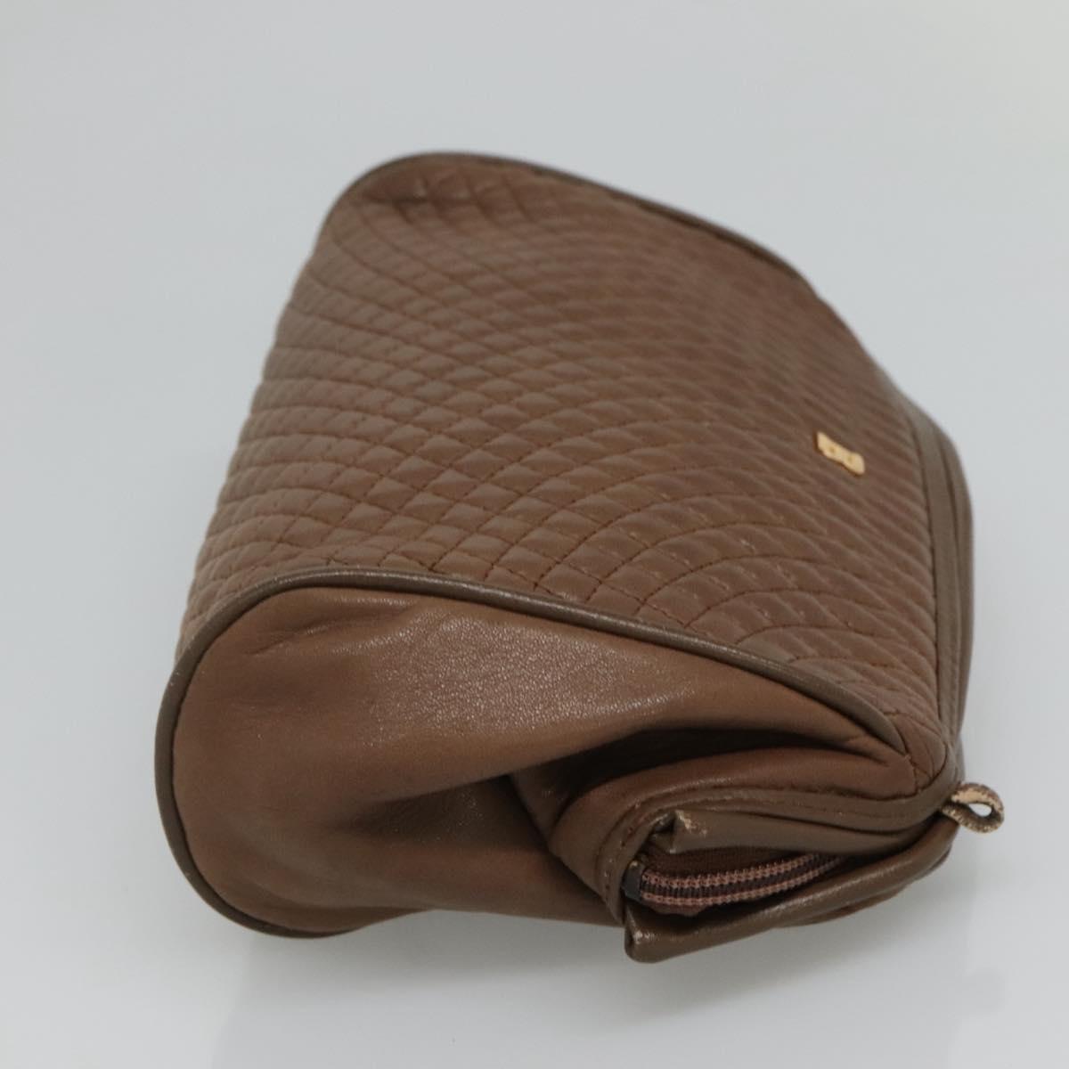 BALLY Quilted Shoulder Bag Leather Brown Gold Auth bs23528