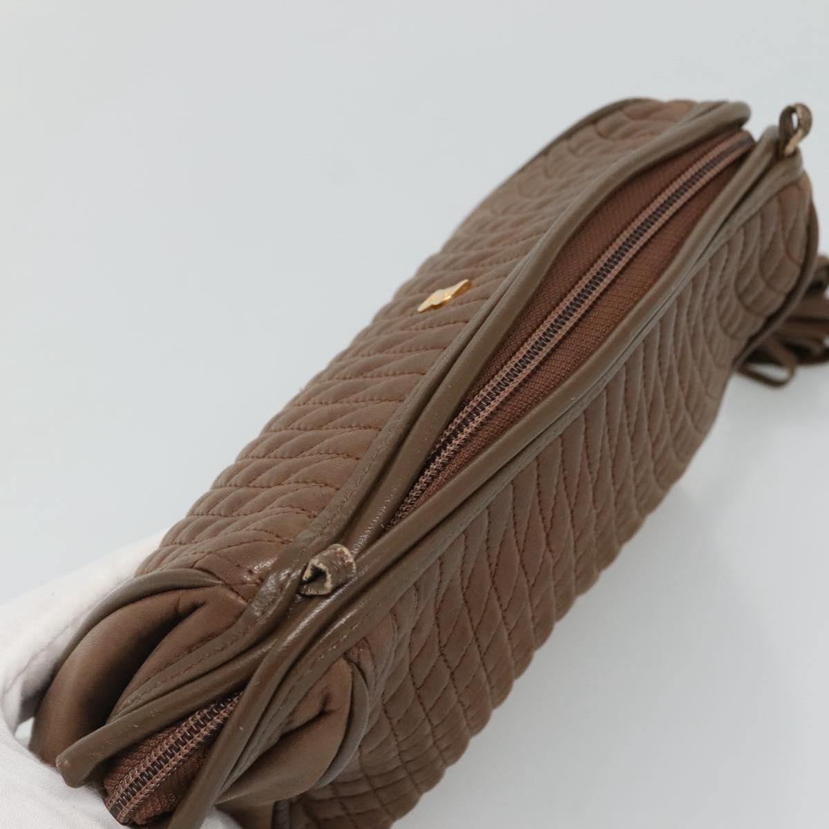 BALLY Quilted Shoulder Bag Leather Brown Gold Auth bs23528