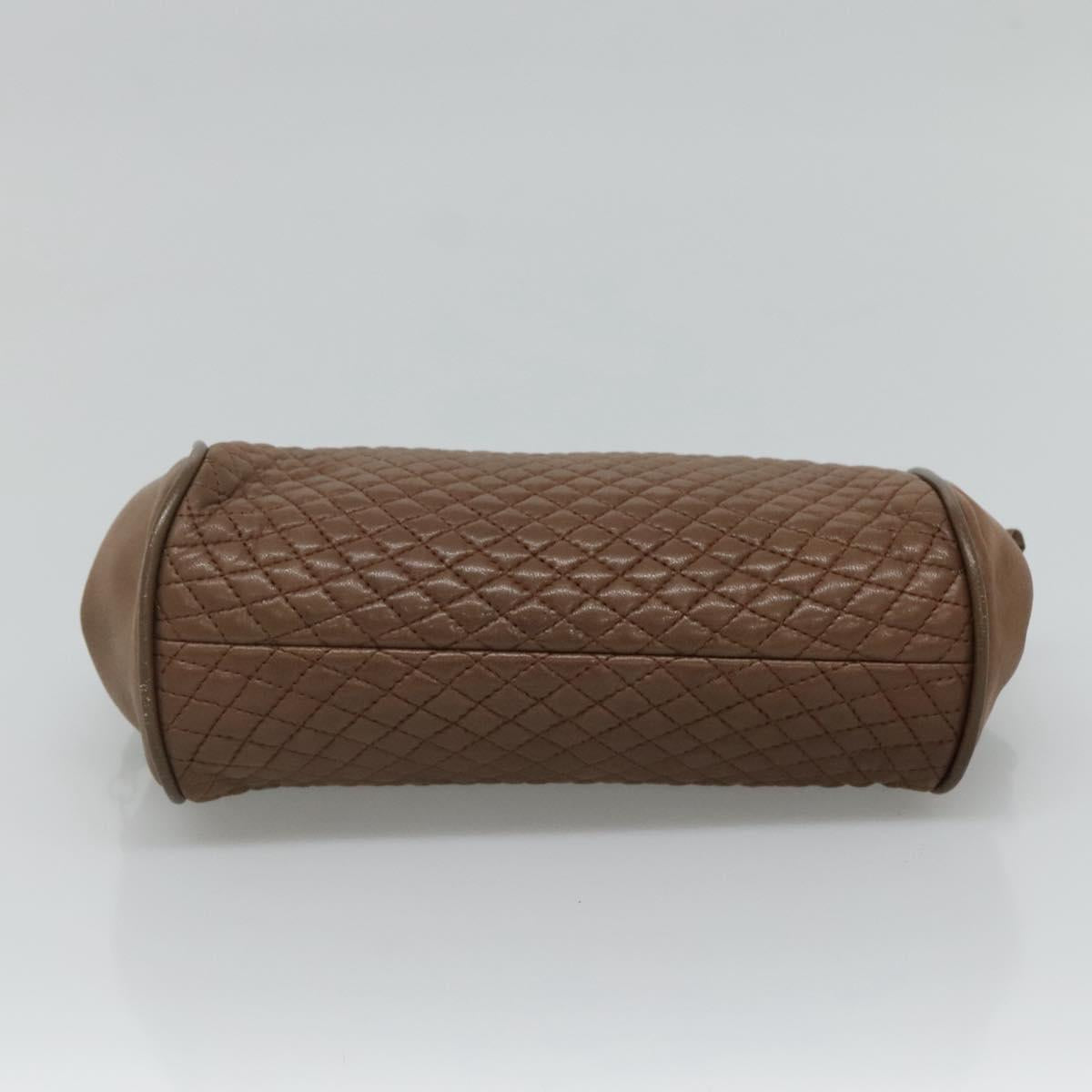 BALLY Quilted Shoulder Bag Leather Brown Gold Auth bs23528
