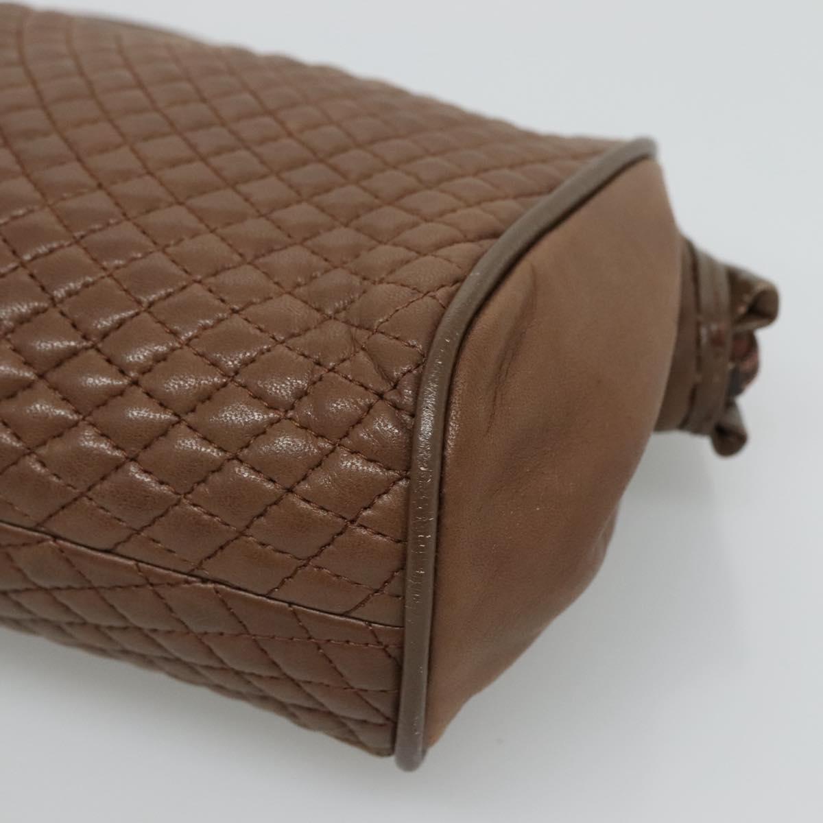 BALLY Quilted Shoulder Bag Leather Brown Gold Auth bs23528