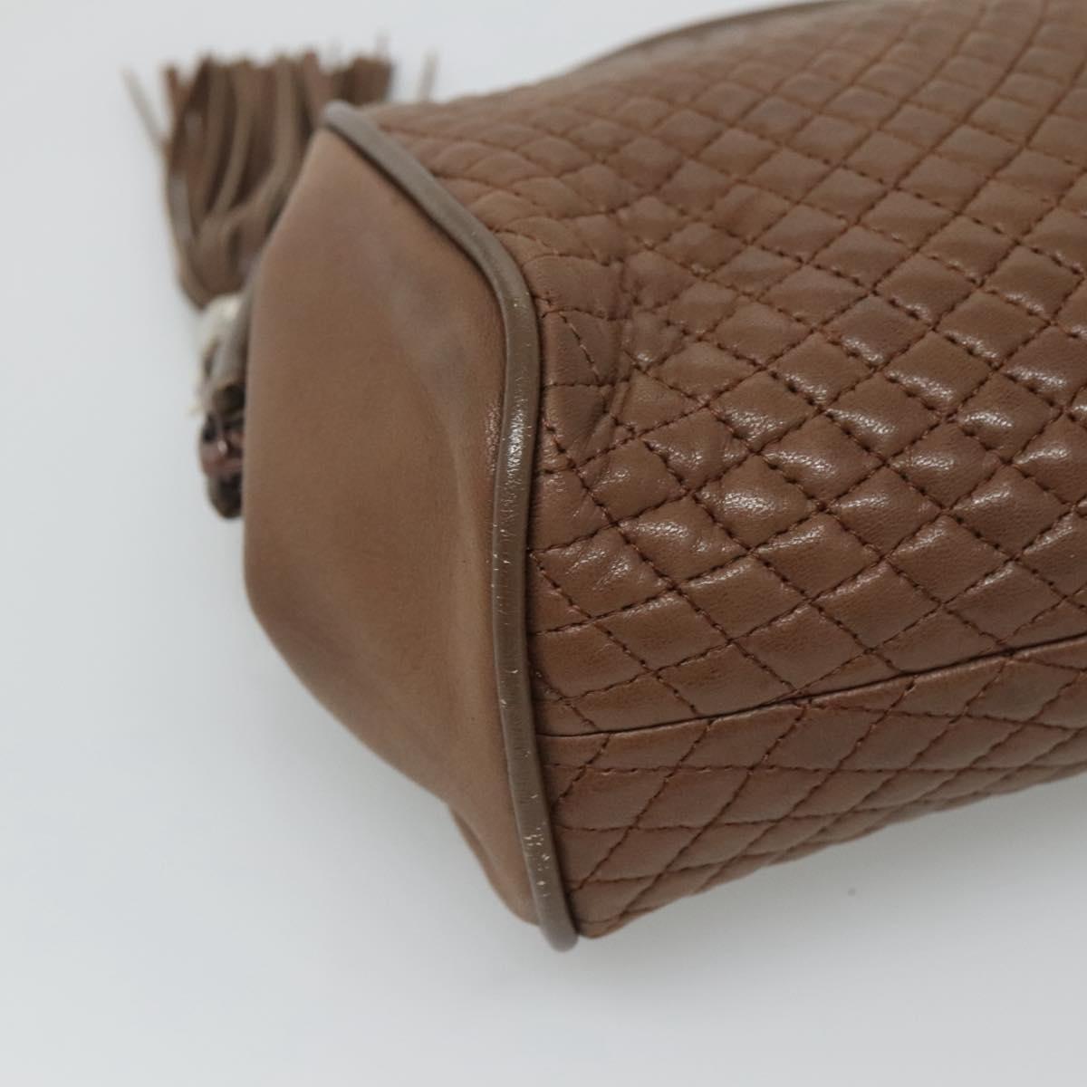 BALLY Quilted Shoulder Bag Leather Brown Gold Auth bs23528