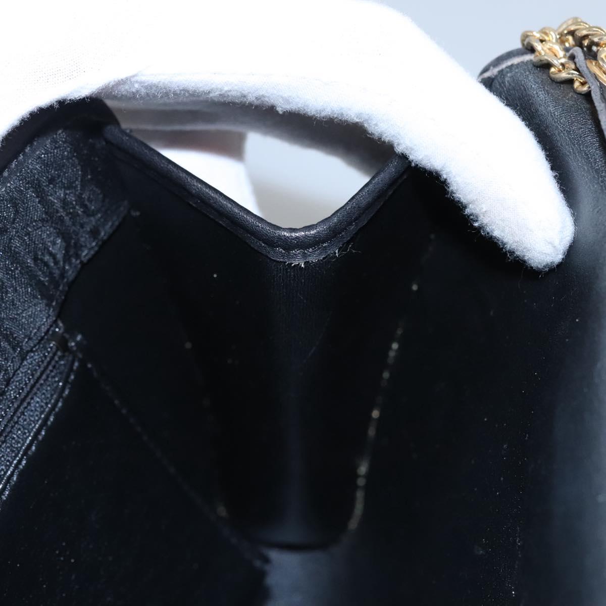 Christian Dior Trotter Canvas Chain Shoulder Bag Black Gold Auth bs23529