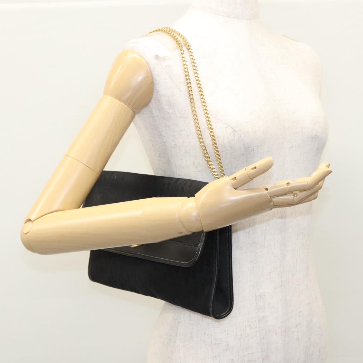 Christian Dior Trotter Canvas Chain Shoulder Bag Black Gold Auth bs23529