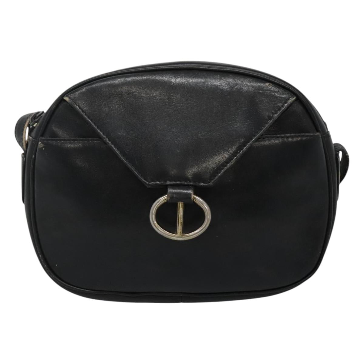 Christian Dior Shoulder Bag Leather Navy Gold Auth bs23532