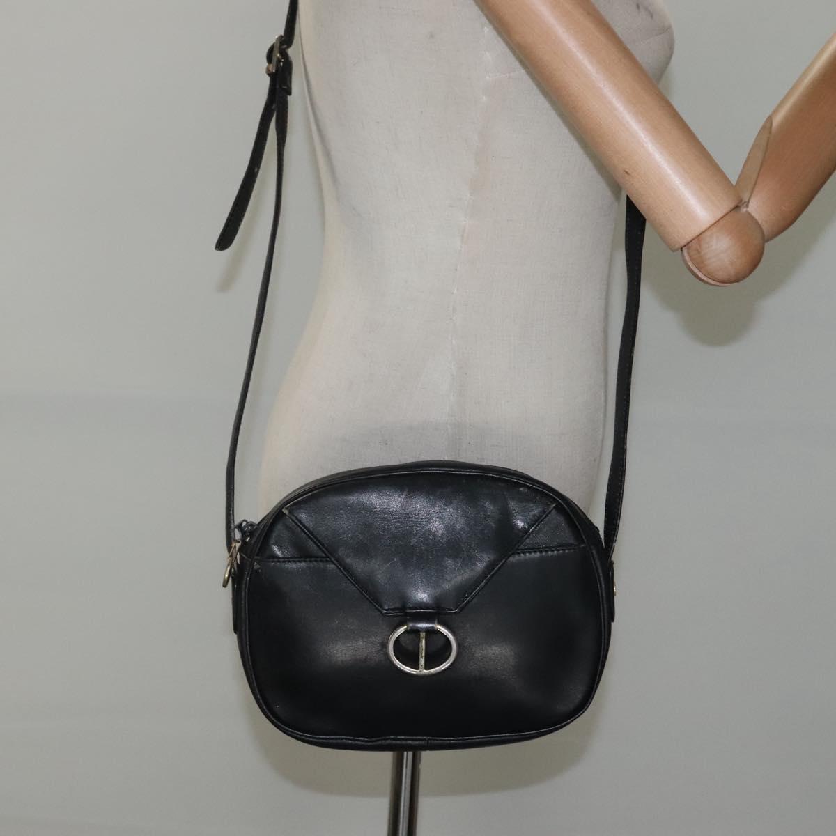 Christian Dior Shoulder Bag Leather Navy Gold Auth bs23532