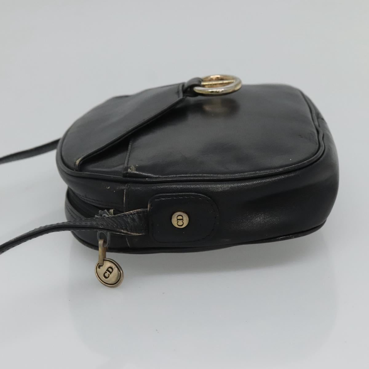 Christian Dior Shoulder Bag Leather Navy Gold Auth bs23532