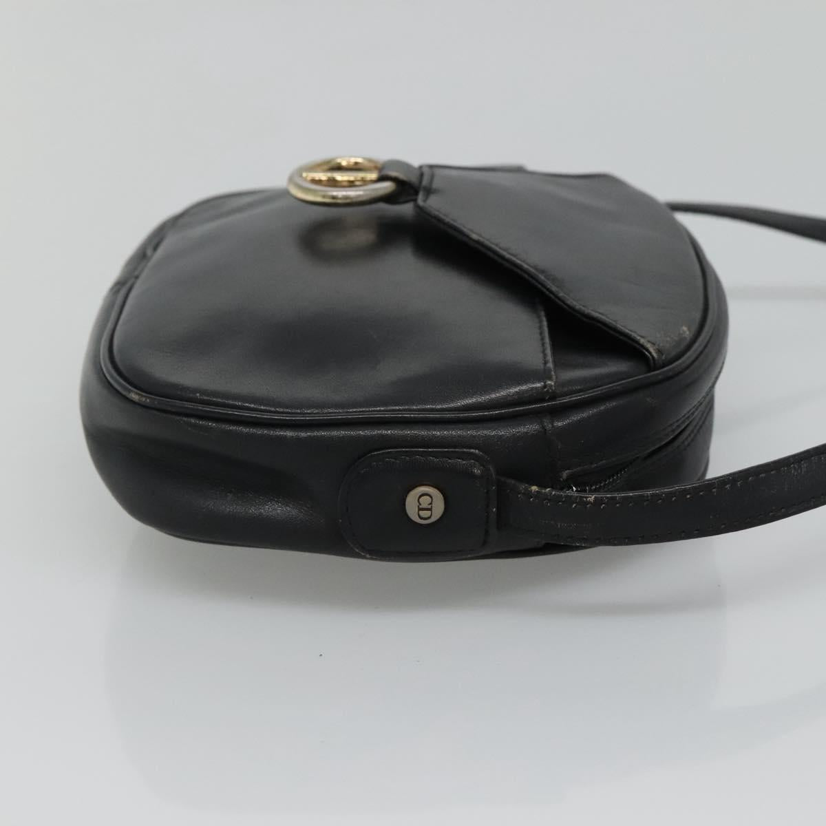 Christian Dior Shoulder Bag Leather Navy Gold Auth bs23532