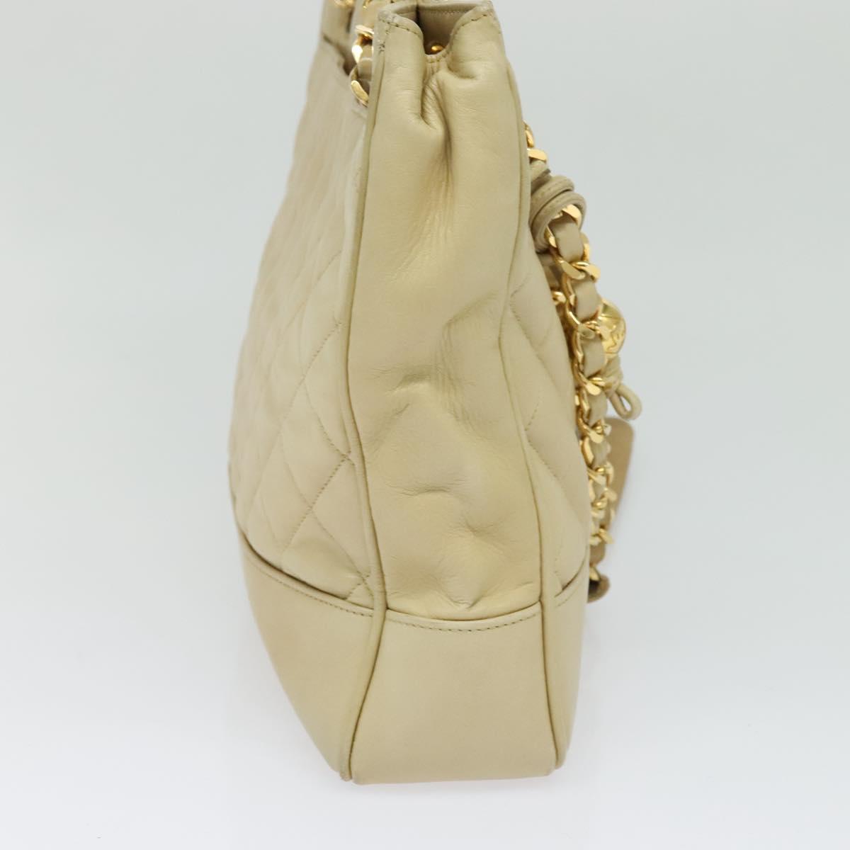 CHANEL Matelasse Chain Shoulder Bag Lamb Skin Beige Gold CC Auth bs23535