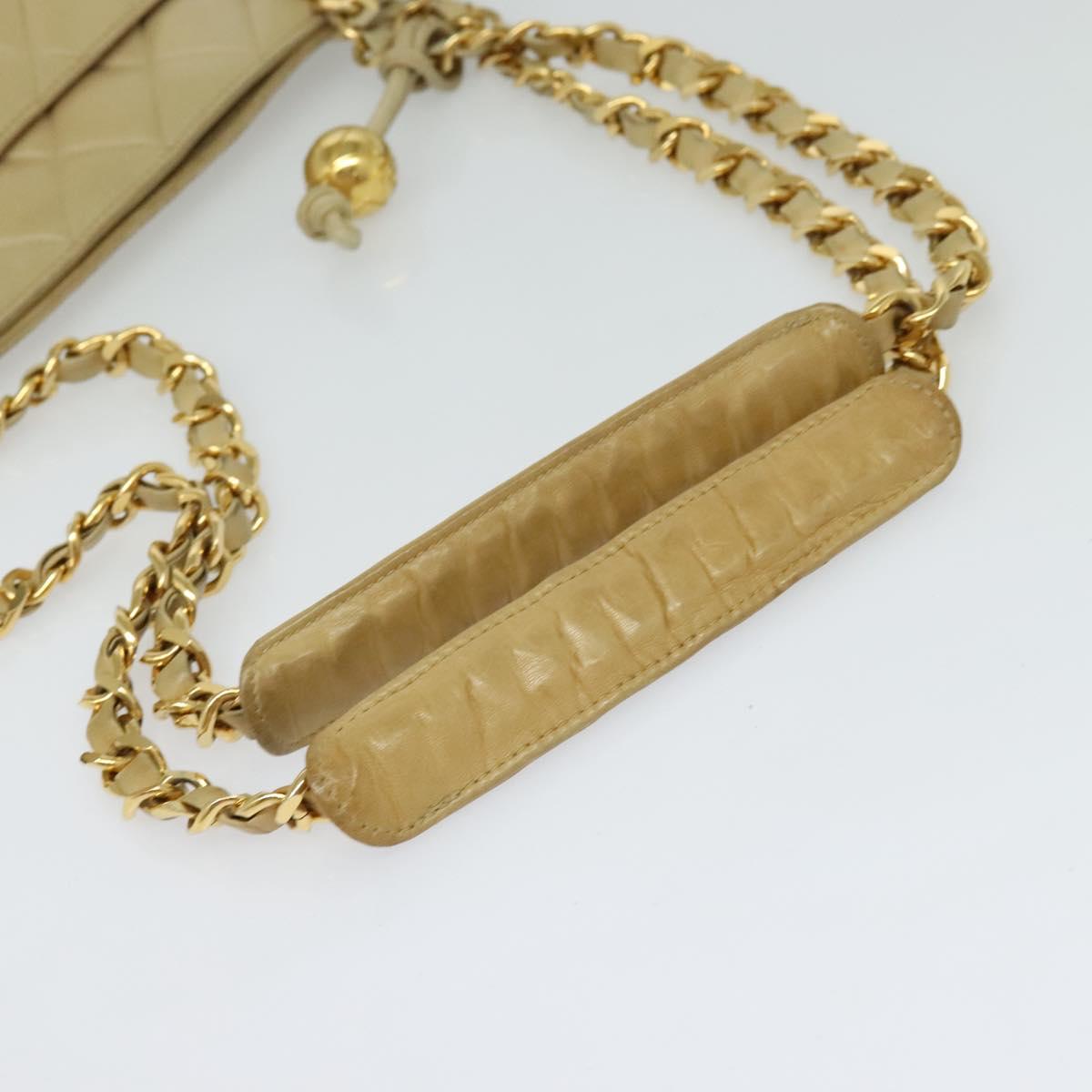 CHANEL Matelasse Chain Shoulder Bag Lamb Skin Beige Gold CC Auth bs23535