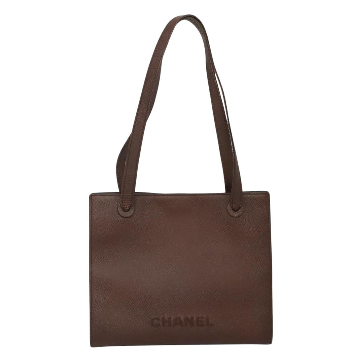 CHANEL Shoulder Bag Leather Brown CC Auth bs23537