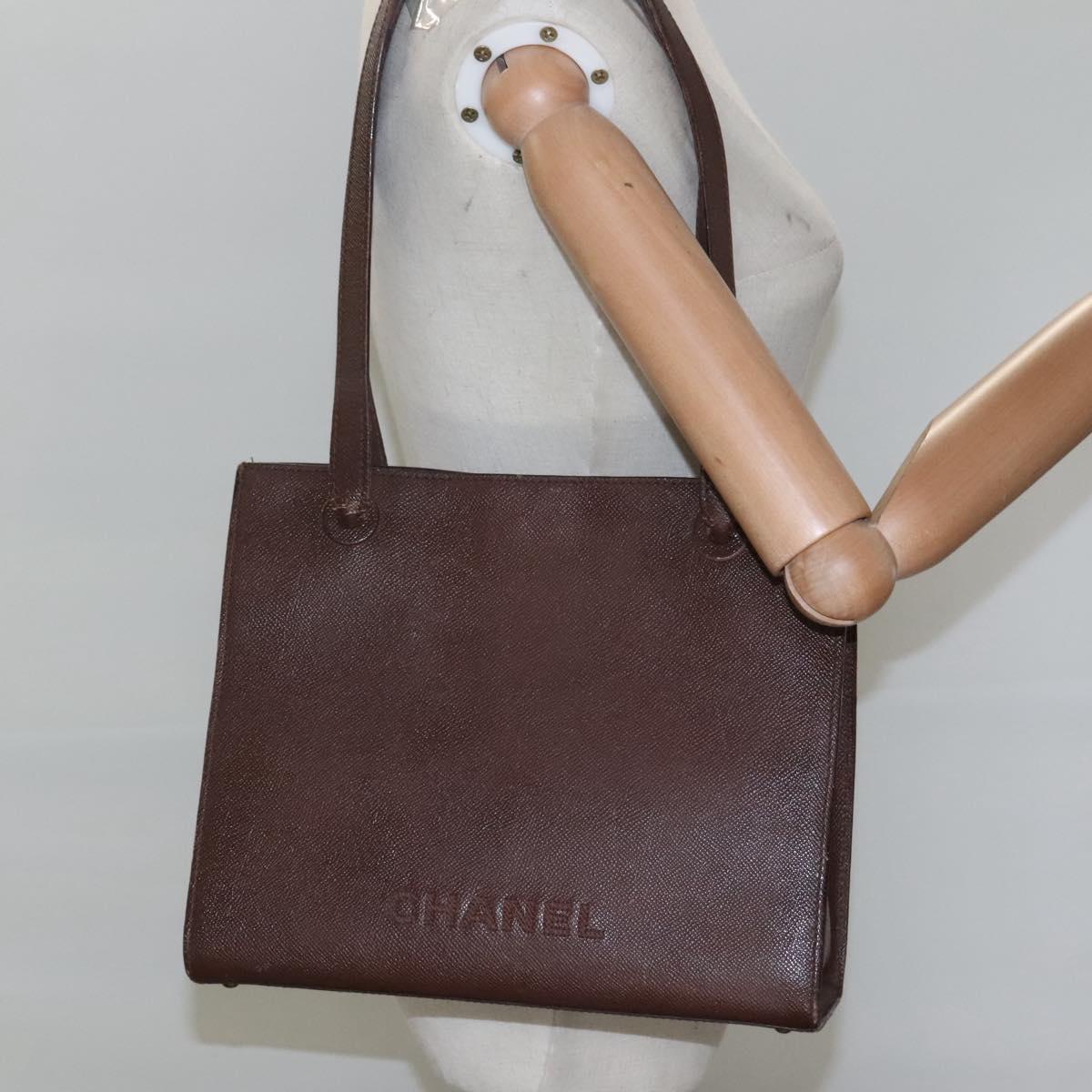 CHANEL Shoulder Bag Leather Brown CC Auth bs23537