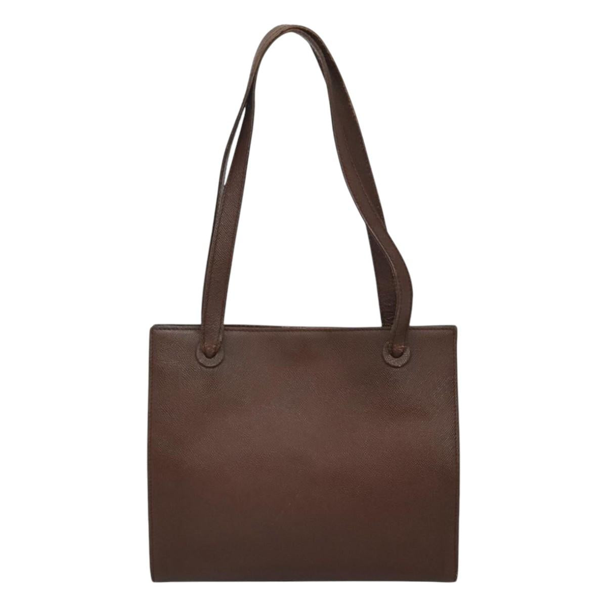 CHANEL Shoulder Bag Leather Brown CC Auth bs23537