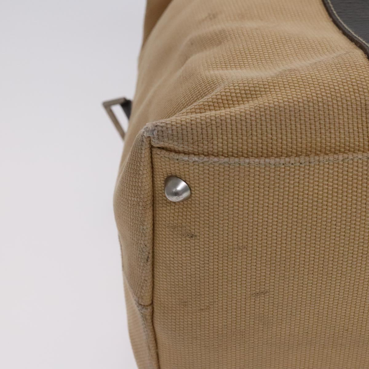 Salvatore Ferragamo Boston Bag Canvas Leather 2way Beige Silver Auth bs23541