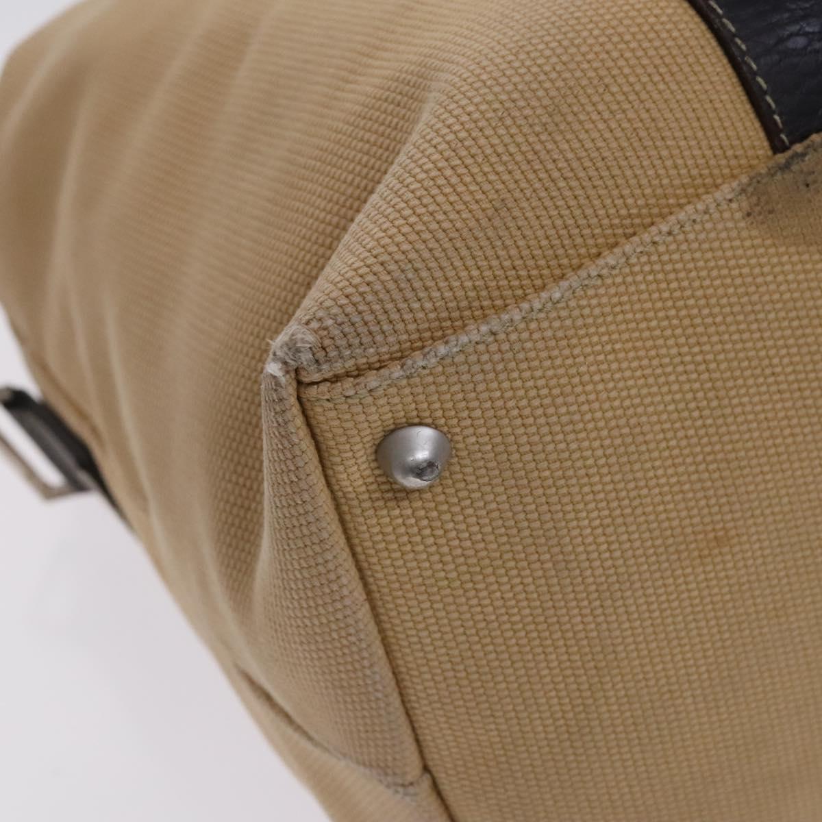 Salvatore Ferragamo Boston Bag Canvas Leather 2way Beige Silver Auth bs23541