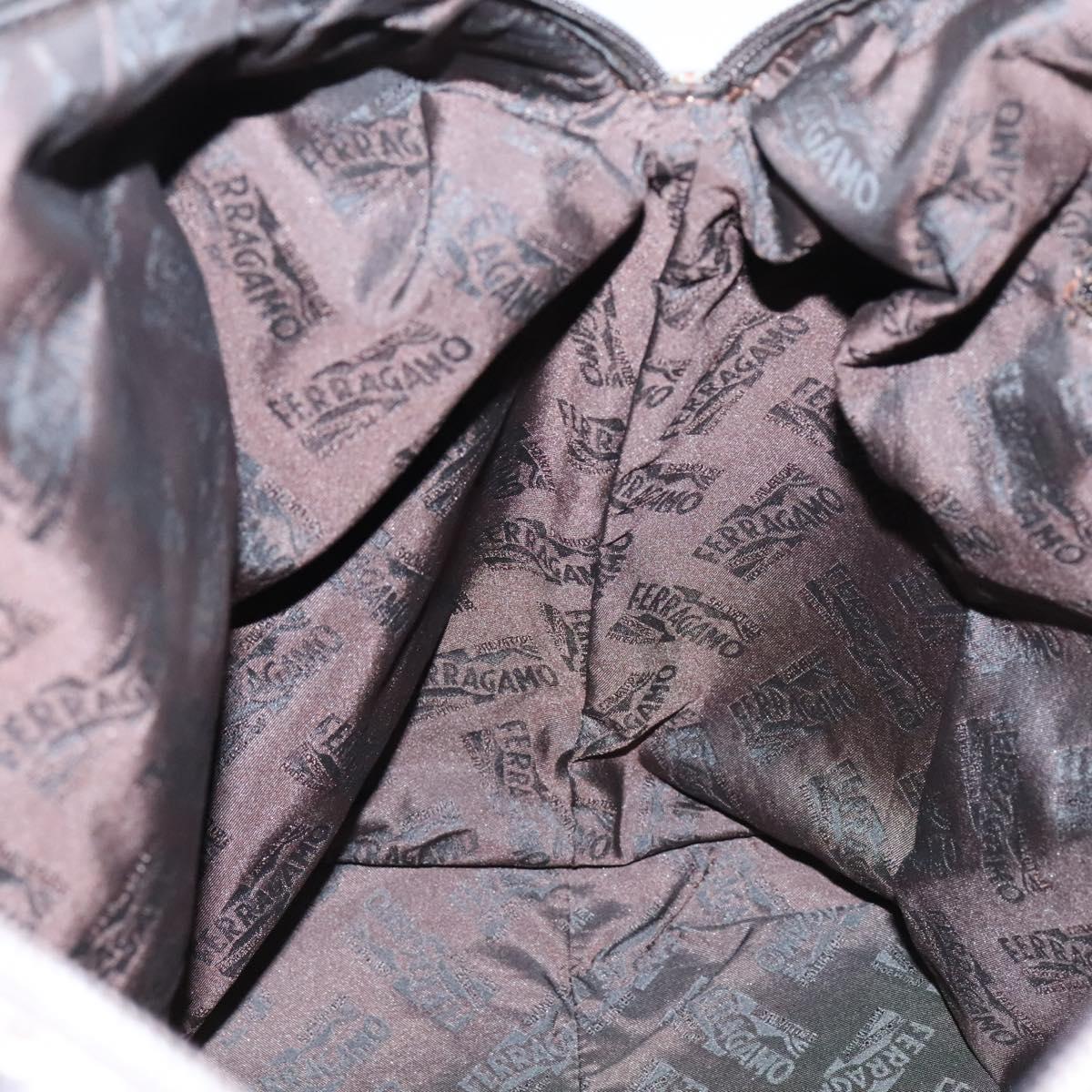 Salvatore Ferragamo Boston Bag Canvas Leather 2way Beige Silver Auth bs23541