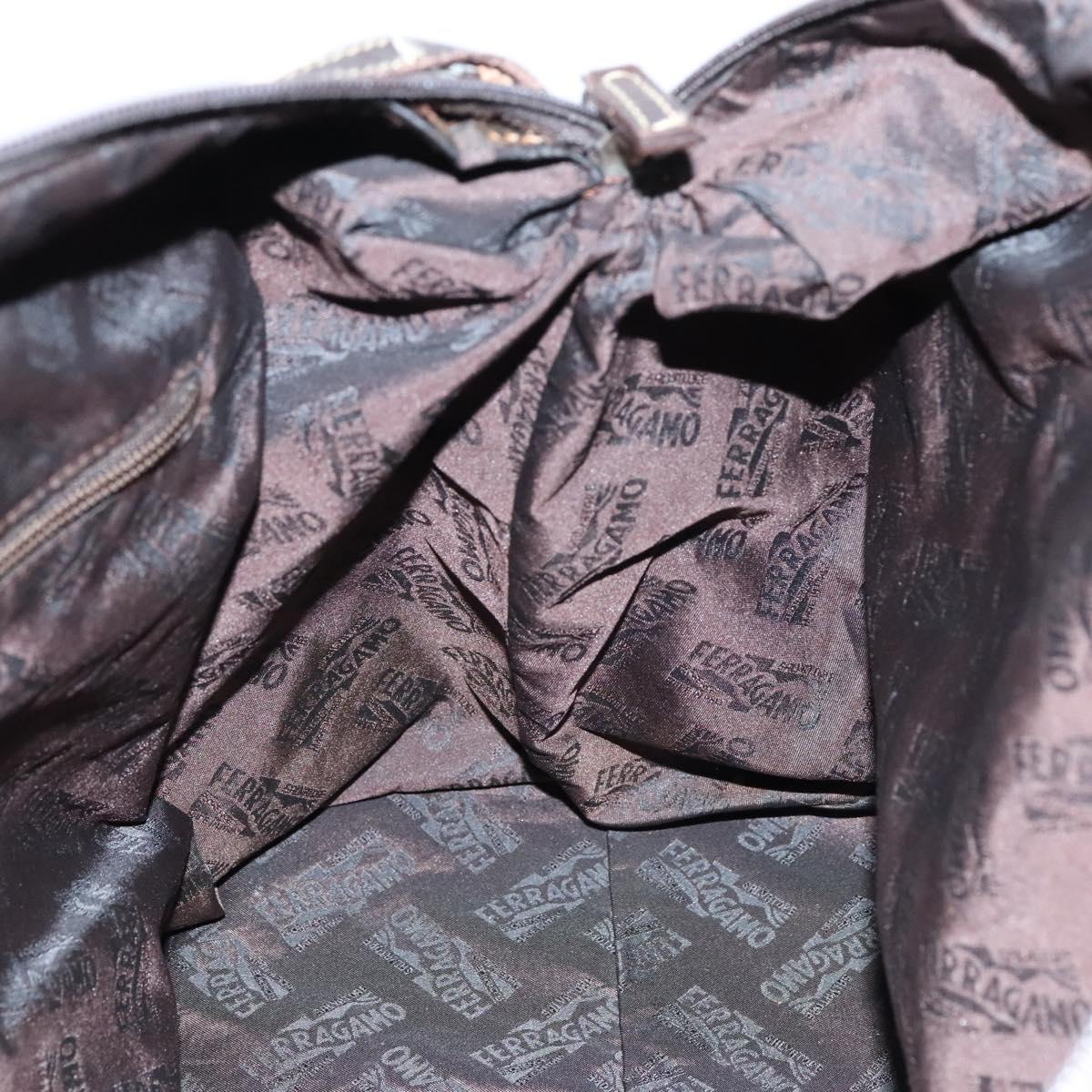 Salvatore Ferragamo Boston Bag Canvas Leather 2way Beige Silver Auth bs23541