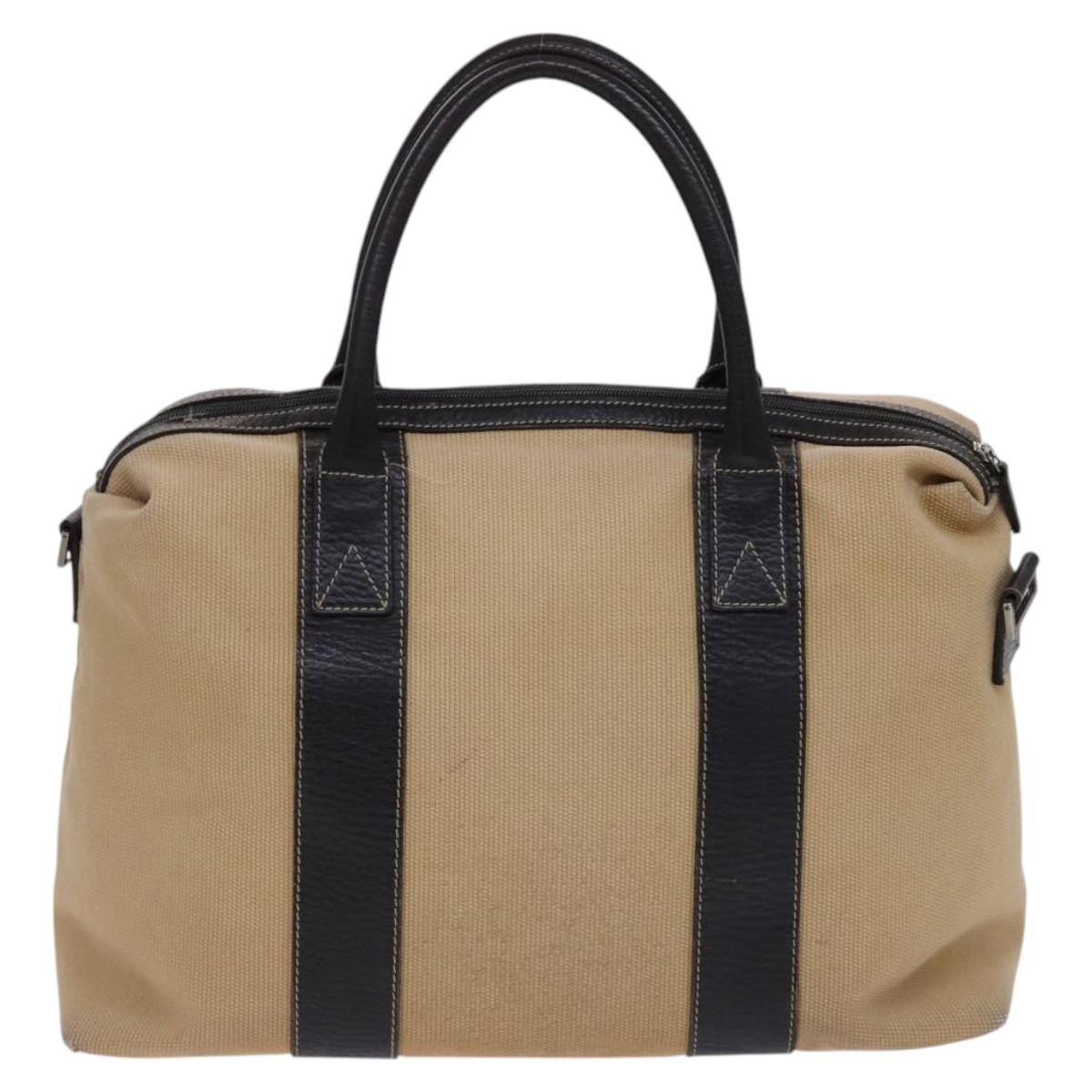 Salvatore Ferragamo Boston Bag Canvas Leather 2way Beige Silver Auth bs23541