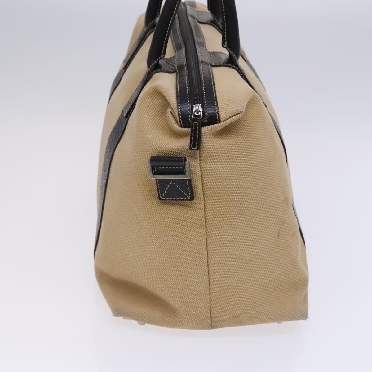 Salvatore Ferragamo Boston Bag Canvas Leather 2way Beige Silver Auth bs23541