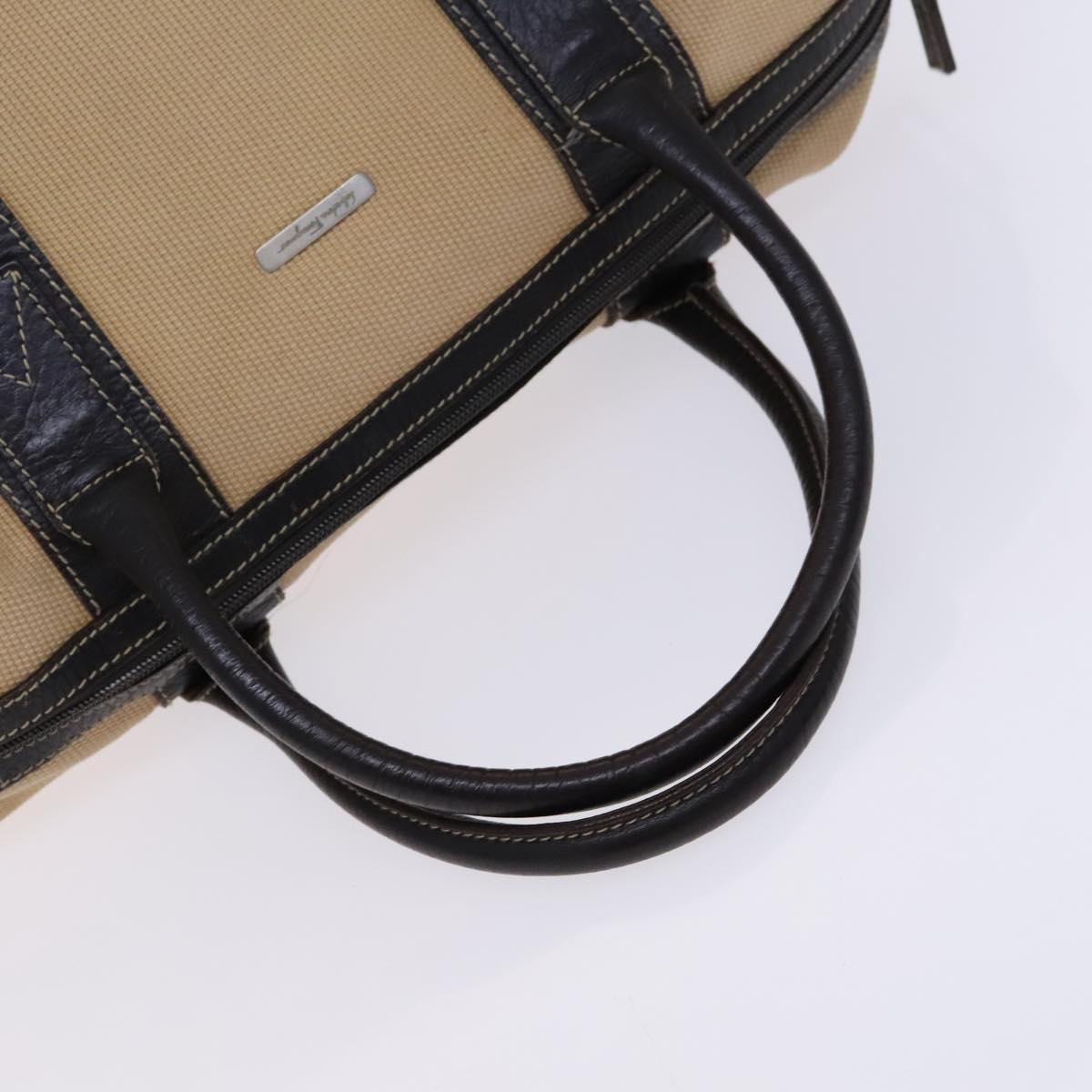 Salvatore Ferragamo Boston Bag Canvas Leather 2way Beige Silver Auth bs23541