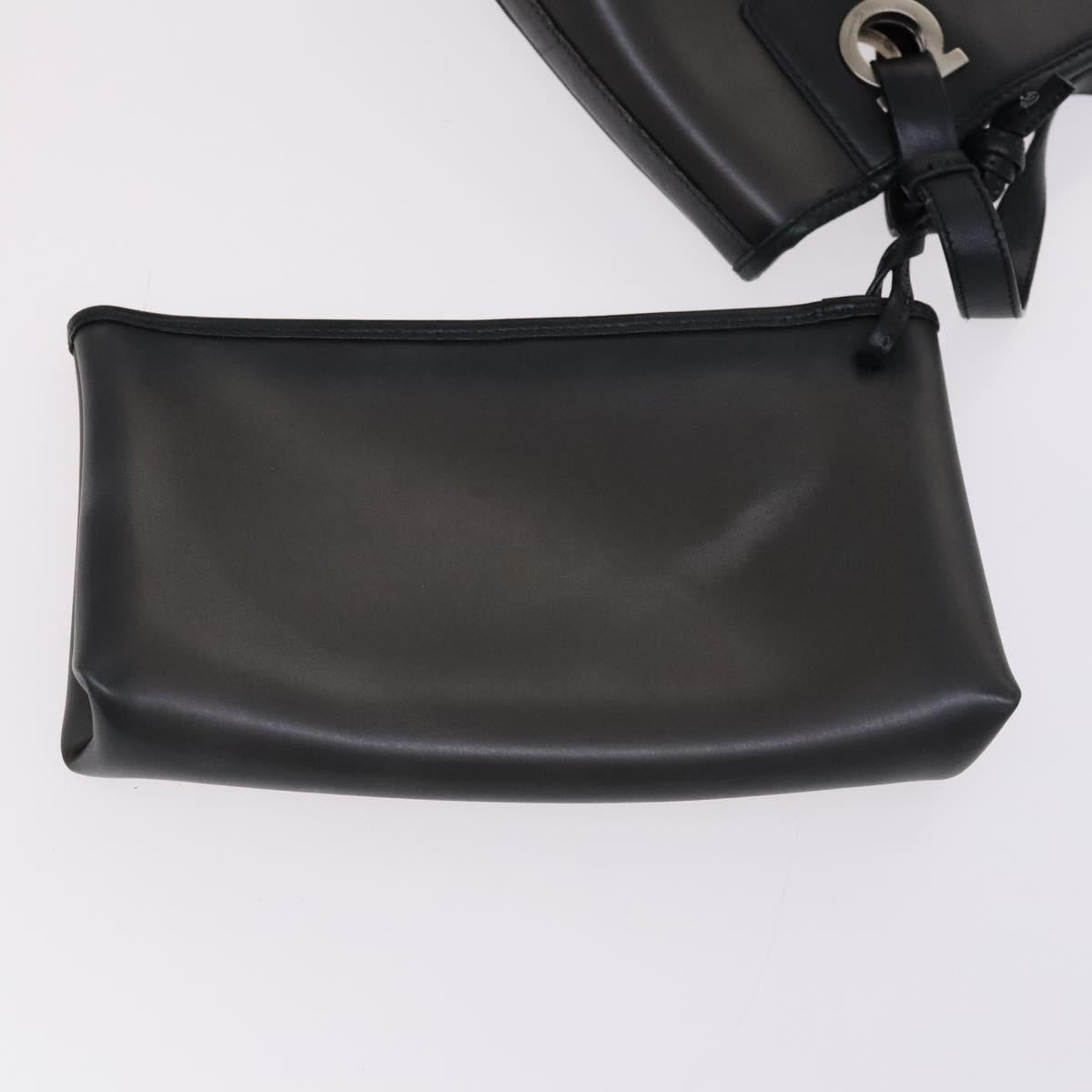 Salvatore Ferragamo Gancini Hand Bag Vinyl Black Auth bs23548