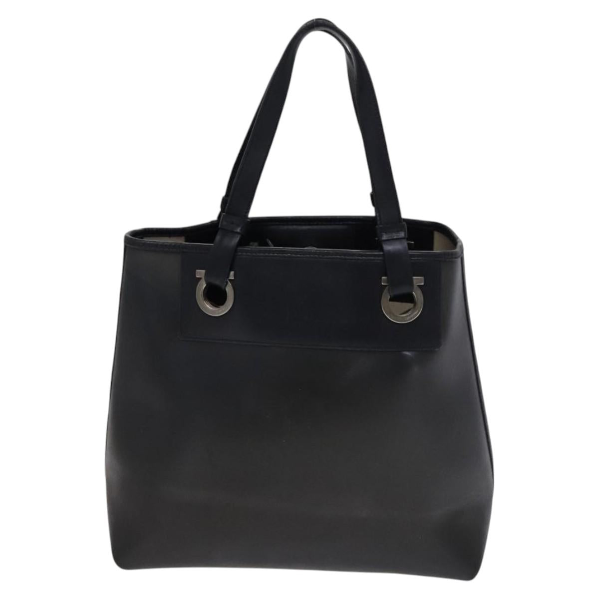 Salvatore Ferragamo Gancini Hand Bag Vinyl Black Auth bs23548