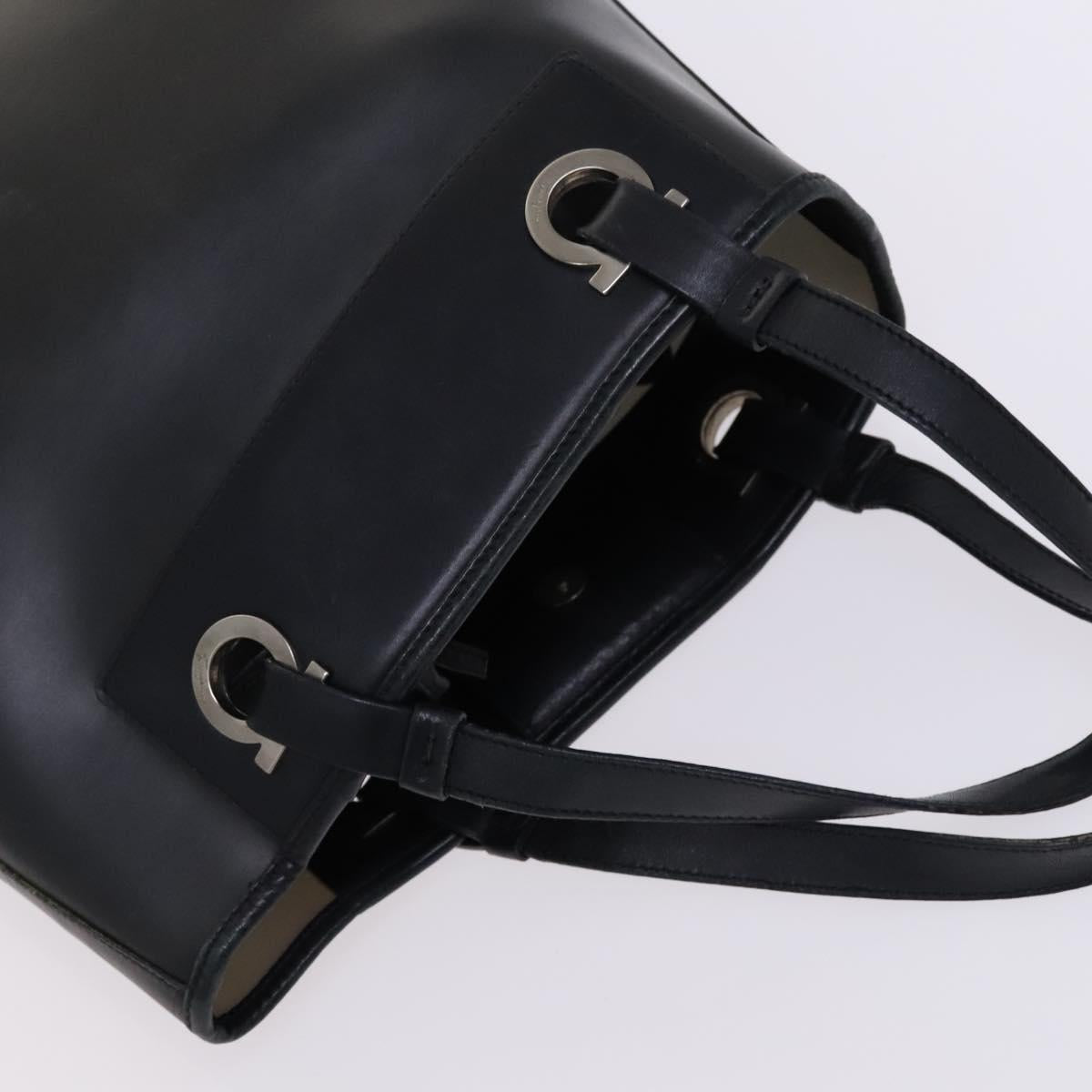 Salvatore Ferragamo Gancini Hand Bag Vinyl Black Auth bs23548