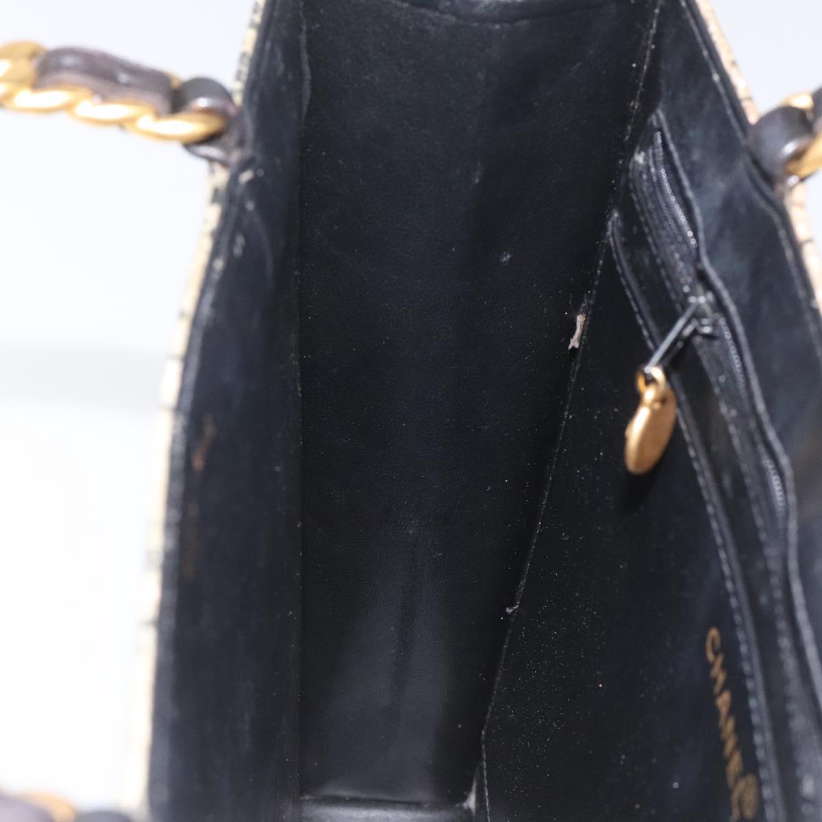 CHANEL Choco Bar Chain Hand Bag Enamel Leather Beige CC Auth bs23554V