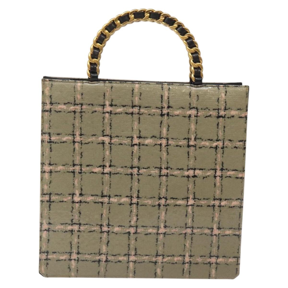 CHANEL Choco Bar Chain Hand Bag Enamel Leather Beige CC Auth bs23554V