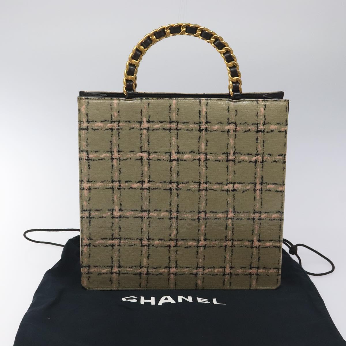 CHANEL Choco Bar Chain Hand Bag Enamel Leather Beige CC Auth bs23554V
