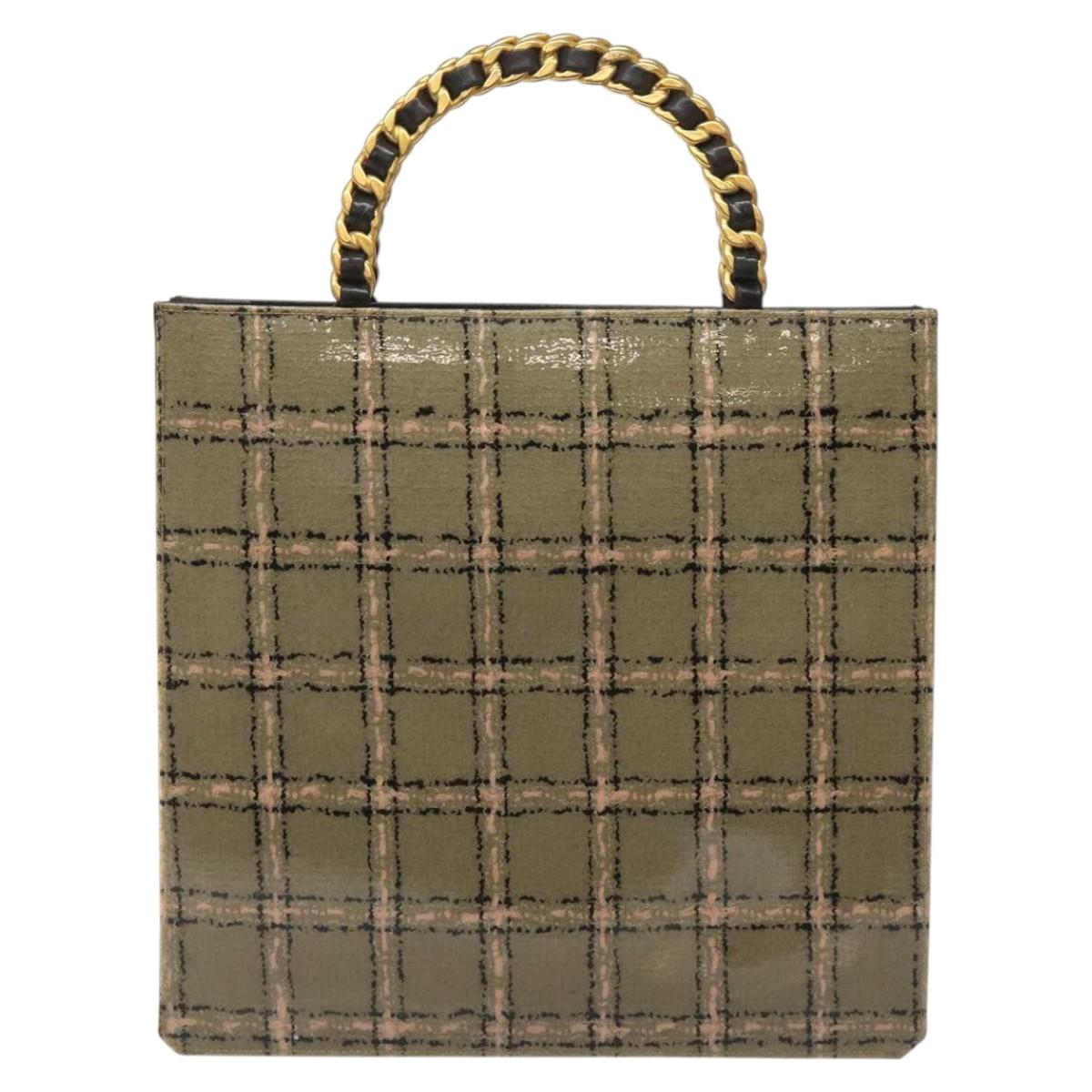 CHANEL Choco Bar Chain Hand Bag Enamel Leather Beige CC Auth bs23554V