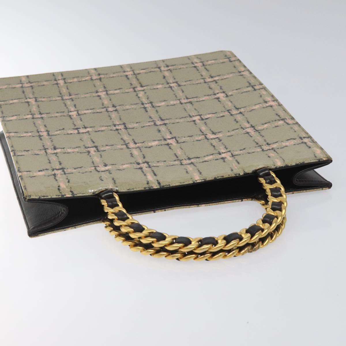 CHANEL Choco Bar Chain Hand Bag Enamel Leather Beige CC Auth bs23554V