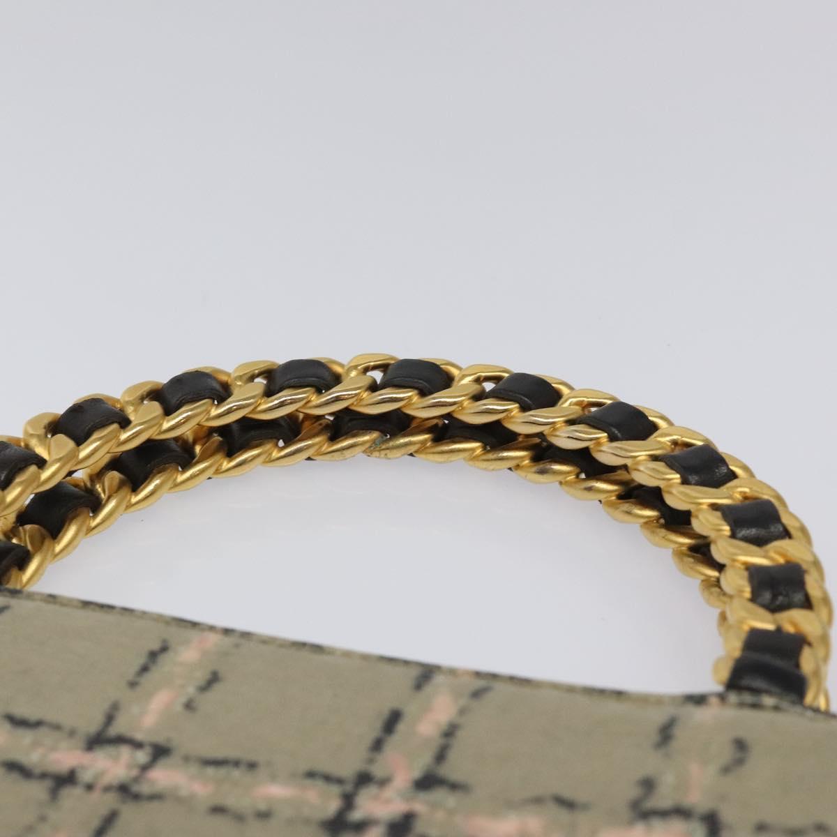 CHANEL Choco Bar Chain Hand Bag Enamel Leather Beige CC Auth bs23554V