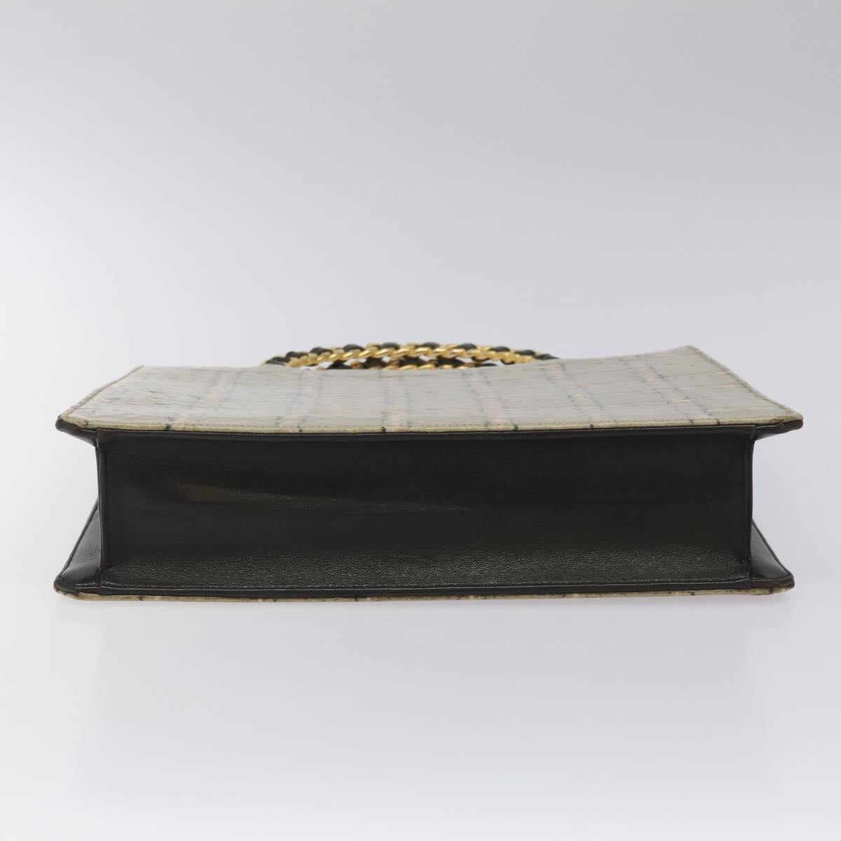 CHANEL Choco Bar Chain Hand Bag Enamel Leather Beige CC Auth bs23554V