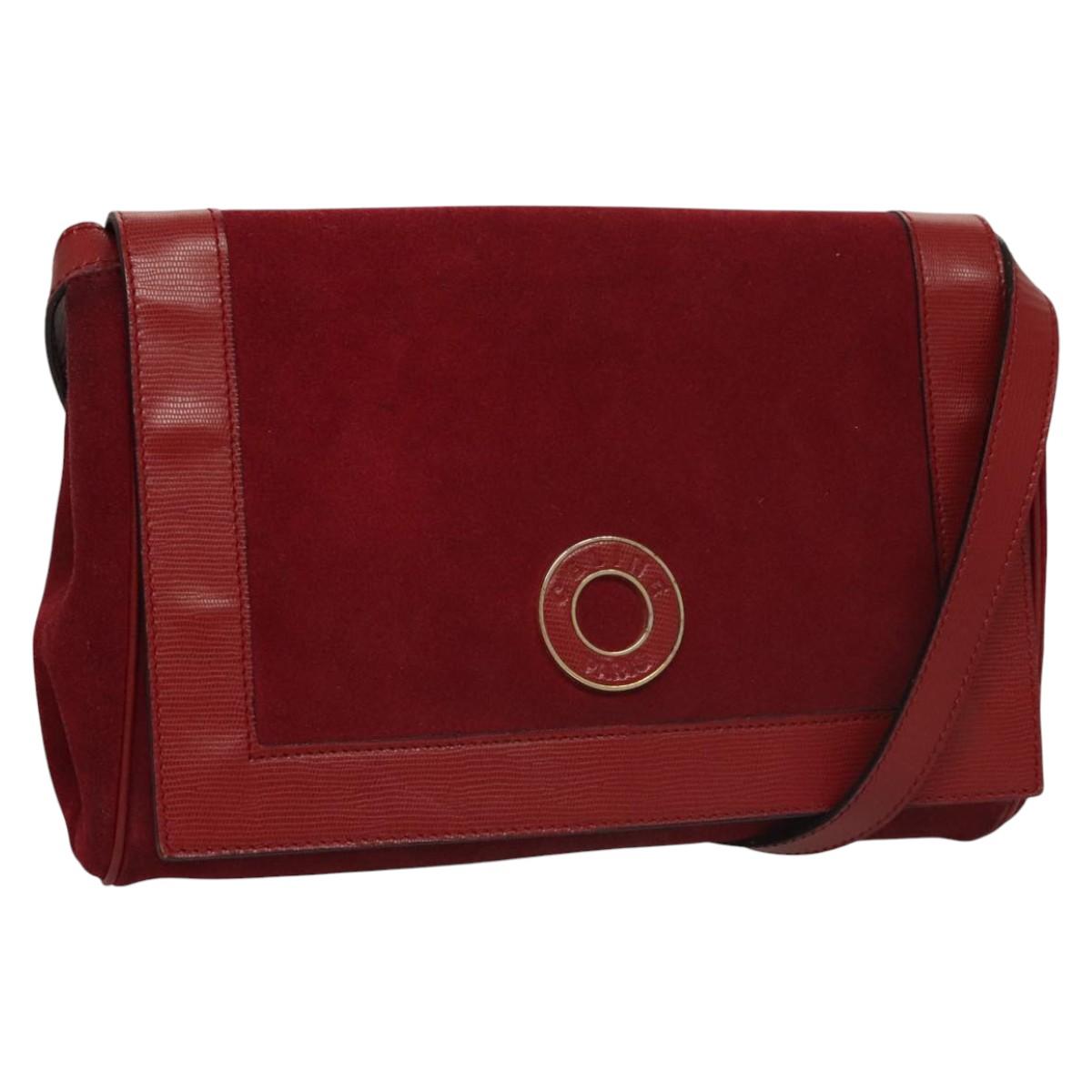 CELINE Shoulder Bag Suede Leather Red Gold Auth bs23556