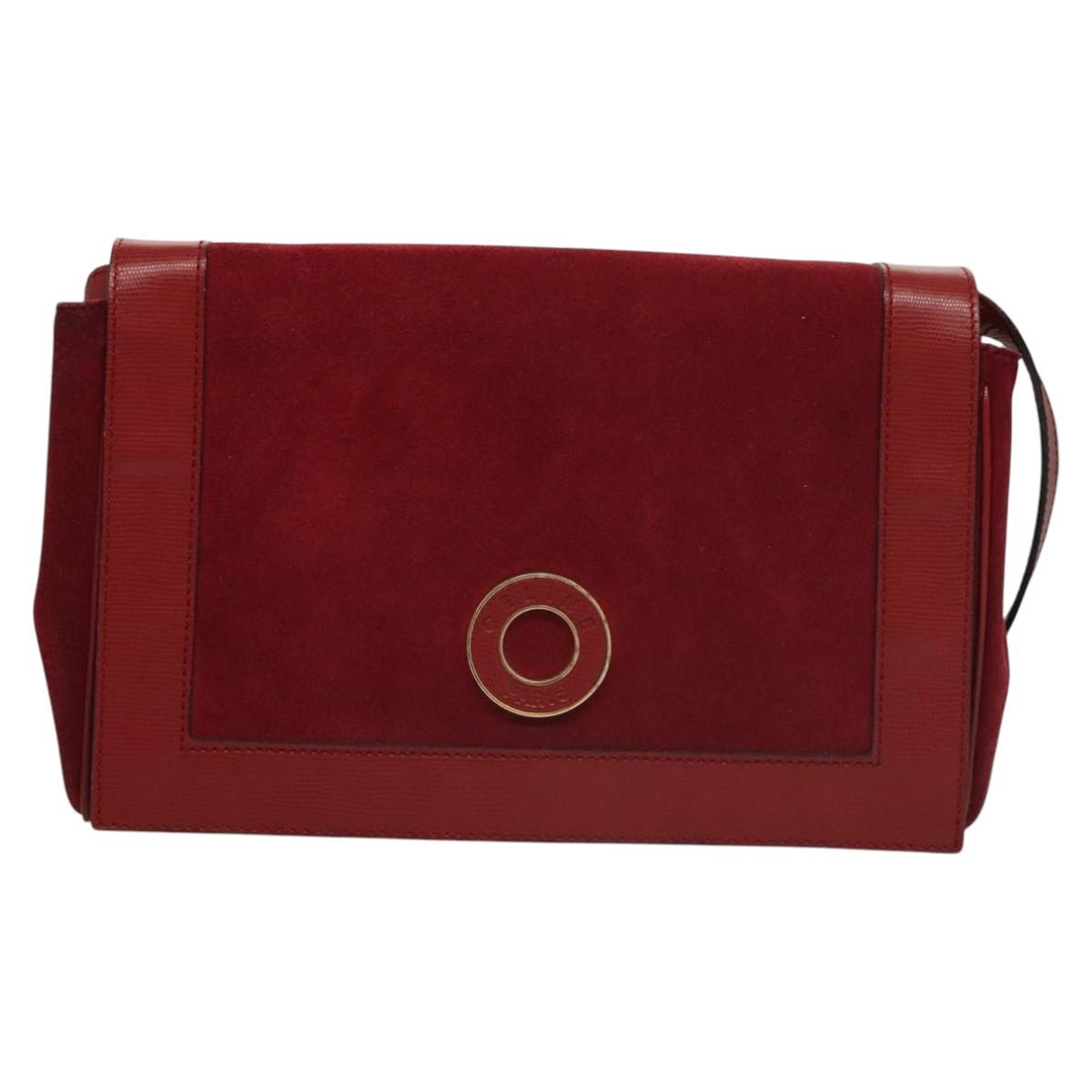 CELINE Shoulder Bag Suede Leather Red Gold Auth bs23556