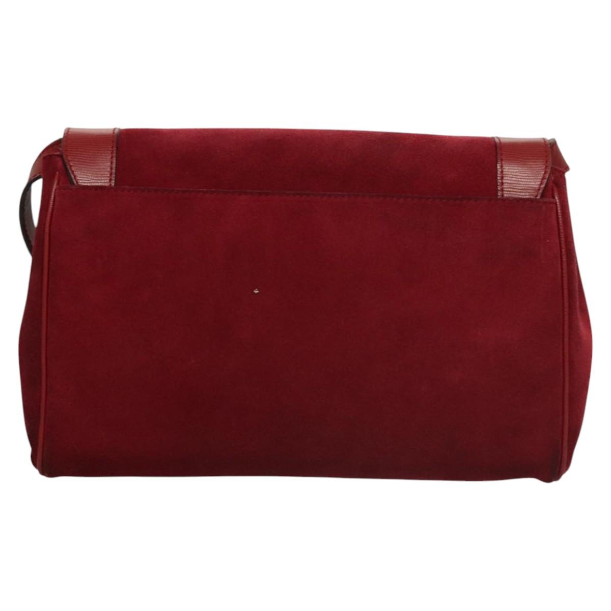 CELINE Shoulder Bag Suede Leather Red Gold Auth bs23556