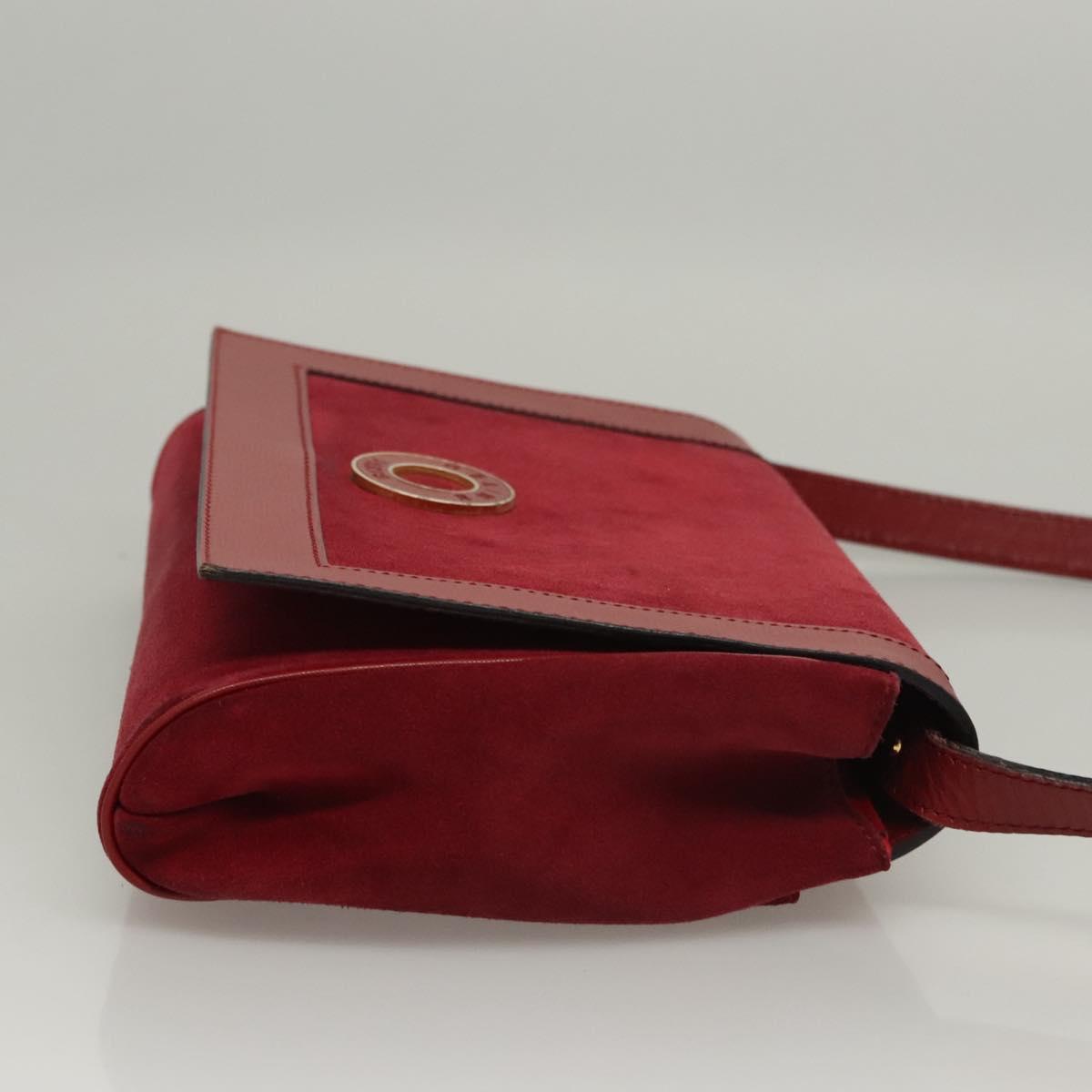 CELINE Shoulder Bag Suede Leather Red Gold Auth bs23556