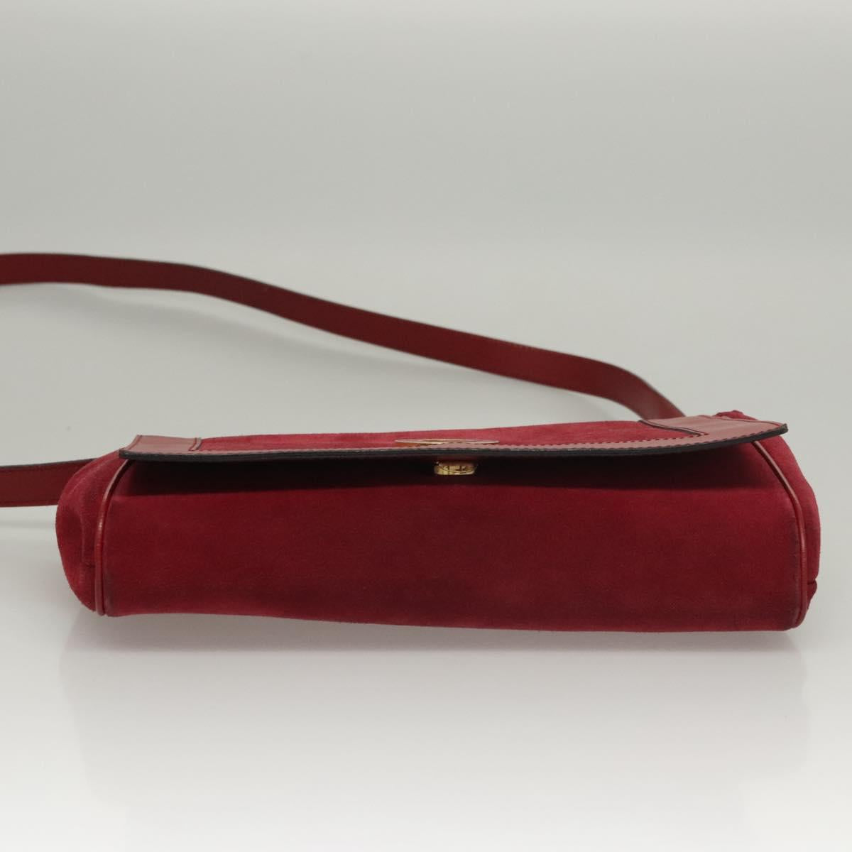 CELINE Shoulder Bag Suede Leather Red Gold Auth bs23556