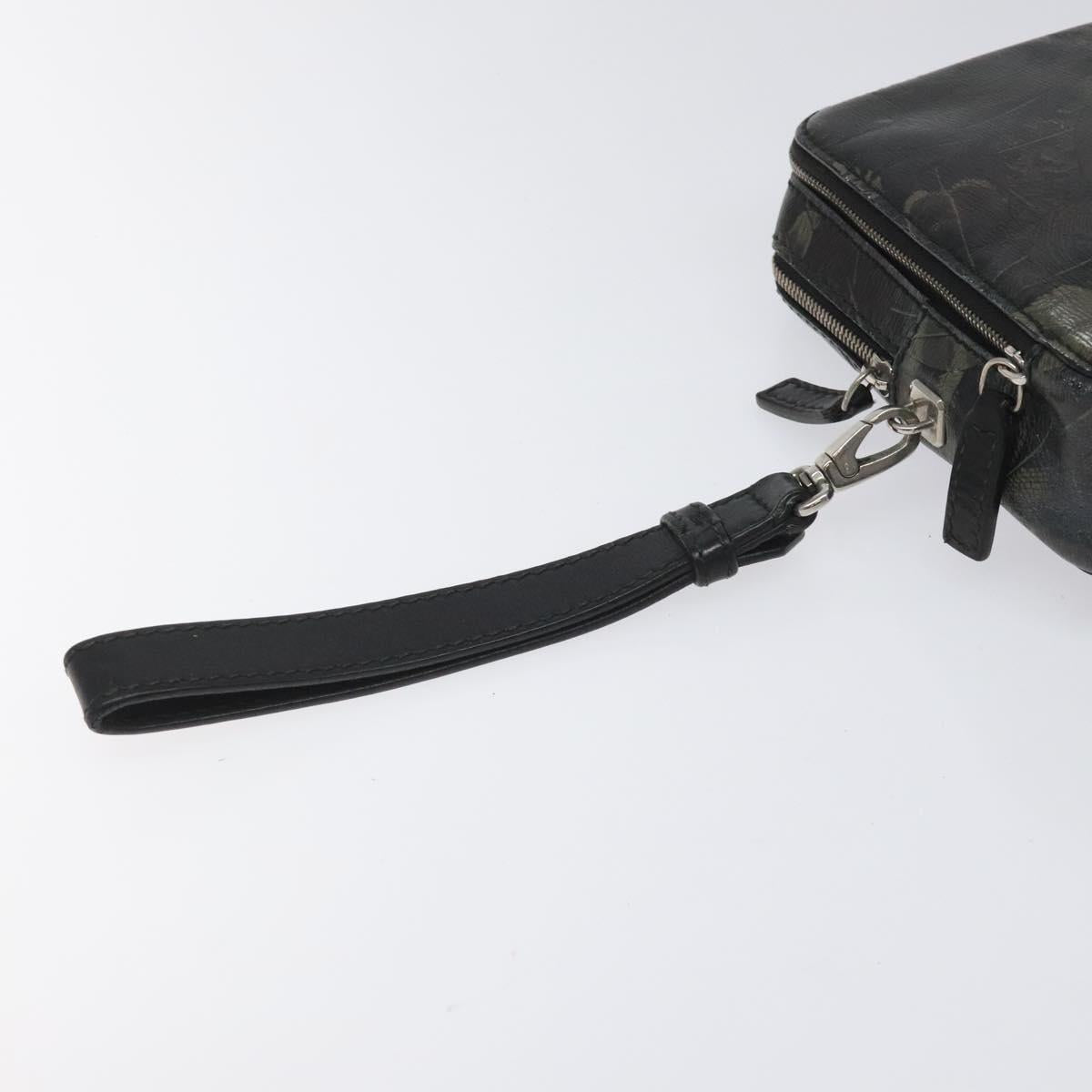 Salvatore Ferragamo Clutch Bag Leather Black Gold Auth bs23562