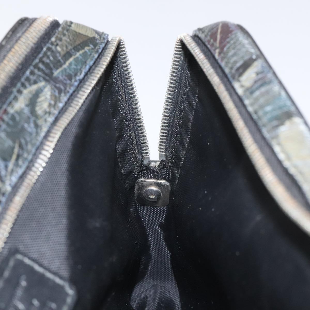 Salvatore Ferragamo Clutch Bag Leather Black Gold Auth bs23562